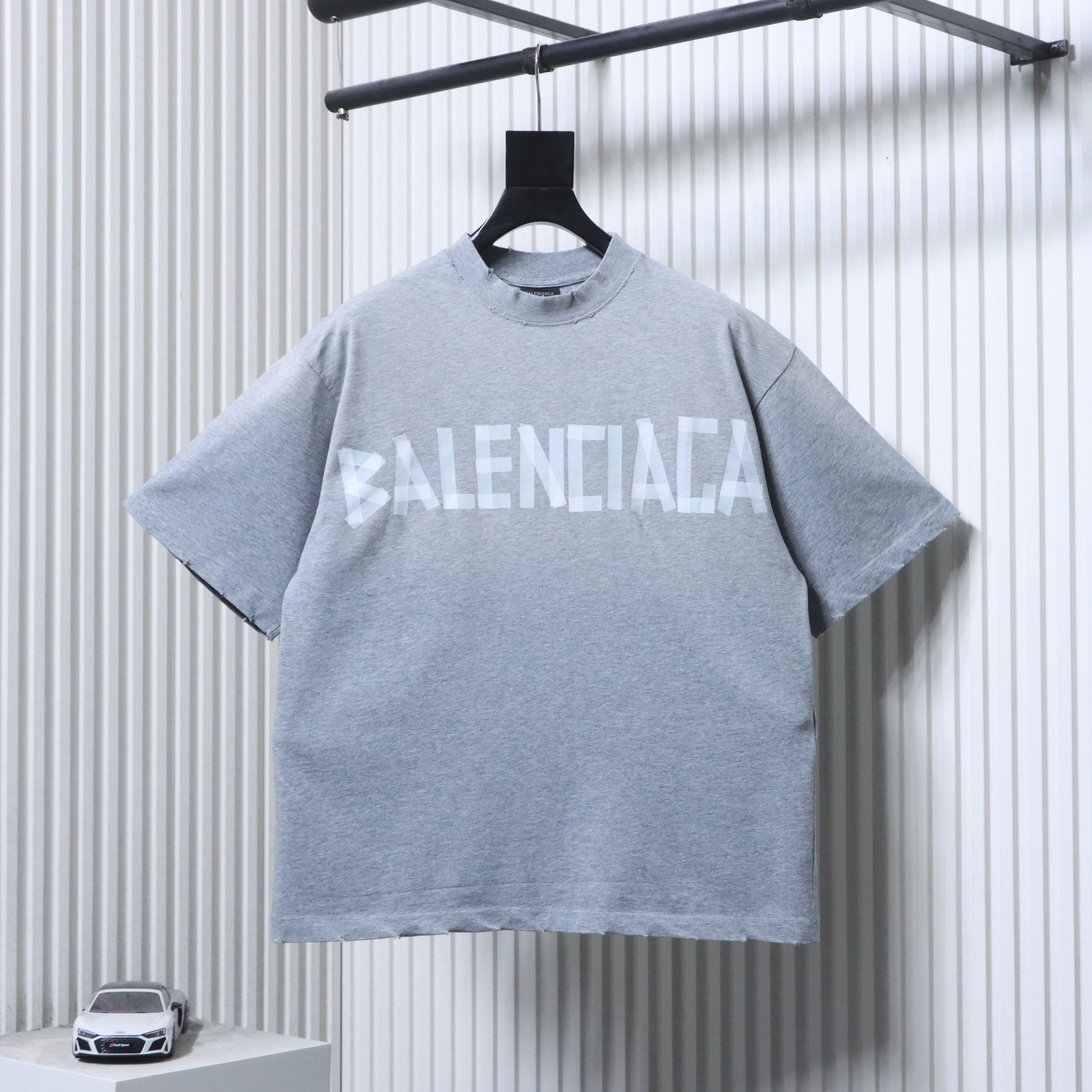 Balenciaga 25SS Gray Masking Tape Tape Short Sleeve T-Shirt
