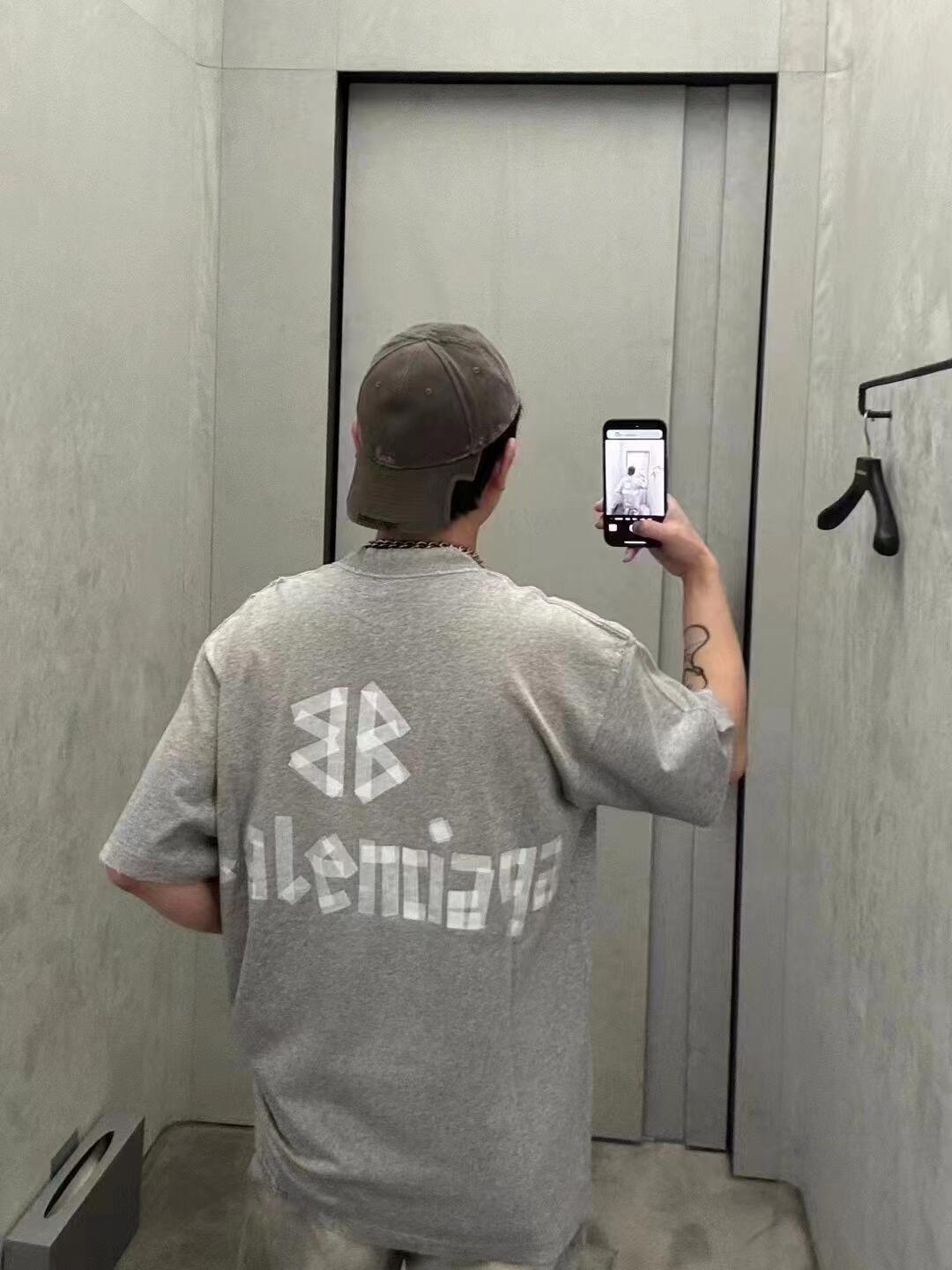 Balenciaga 25SS Gray Masking Tape Tape Short Sleeve T-Shirt