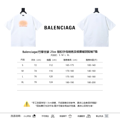 Balenciaga 25SS Letter Embroidery Inkjet Ripped Short Sleeve T-Shirt Style 1 02