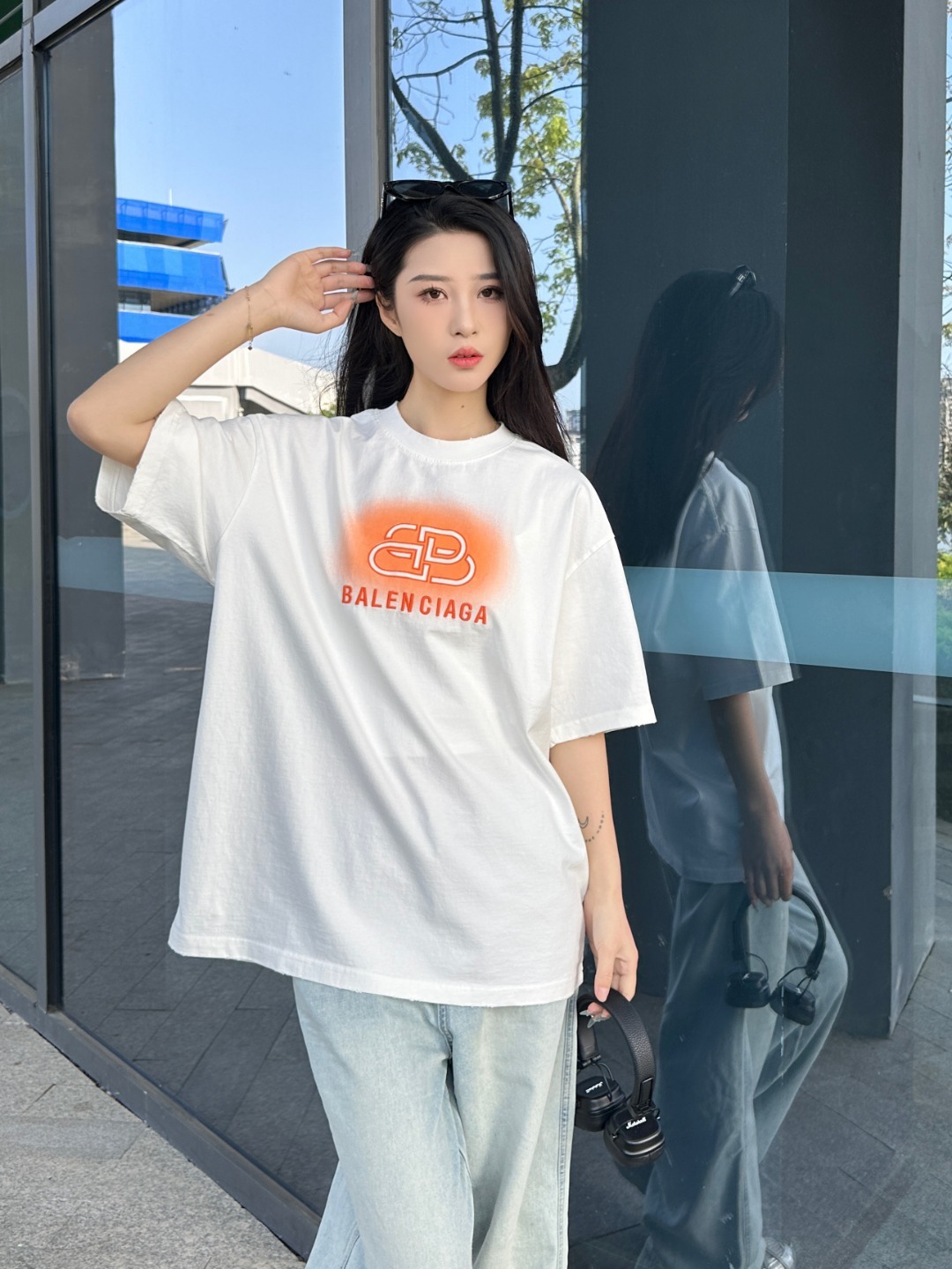 Balenciaga 25SS Letter Embroidery Inkjet Ripped Short Sleeve T-Shirt Style 1