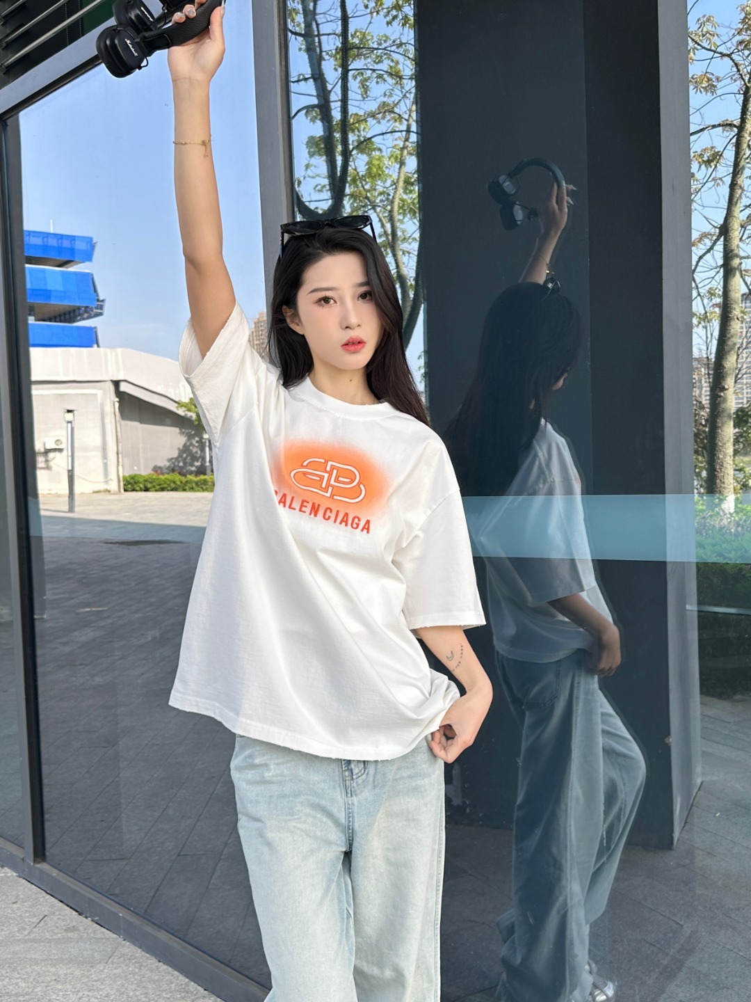 Balenciaga 25SS Letter Embroidery Inkjet Ripped Short Sleeve T-Shirt Style 1