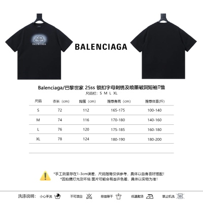 Balenciaga 25SS Letter Embroidery Inkjet Ripped Short Sleeve T-Shirt Style 2 02