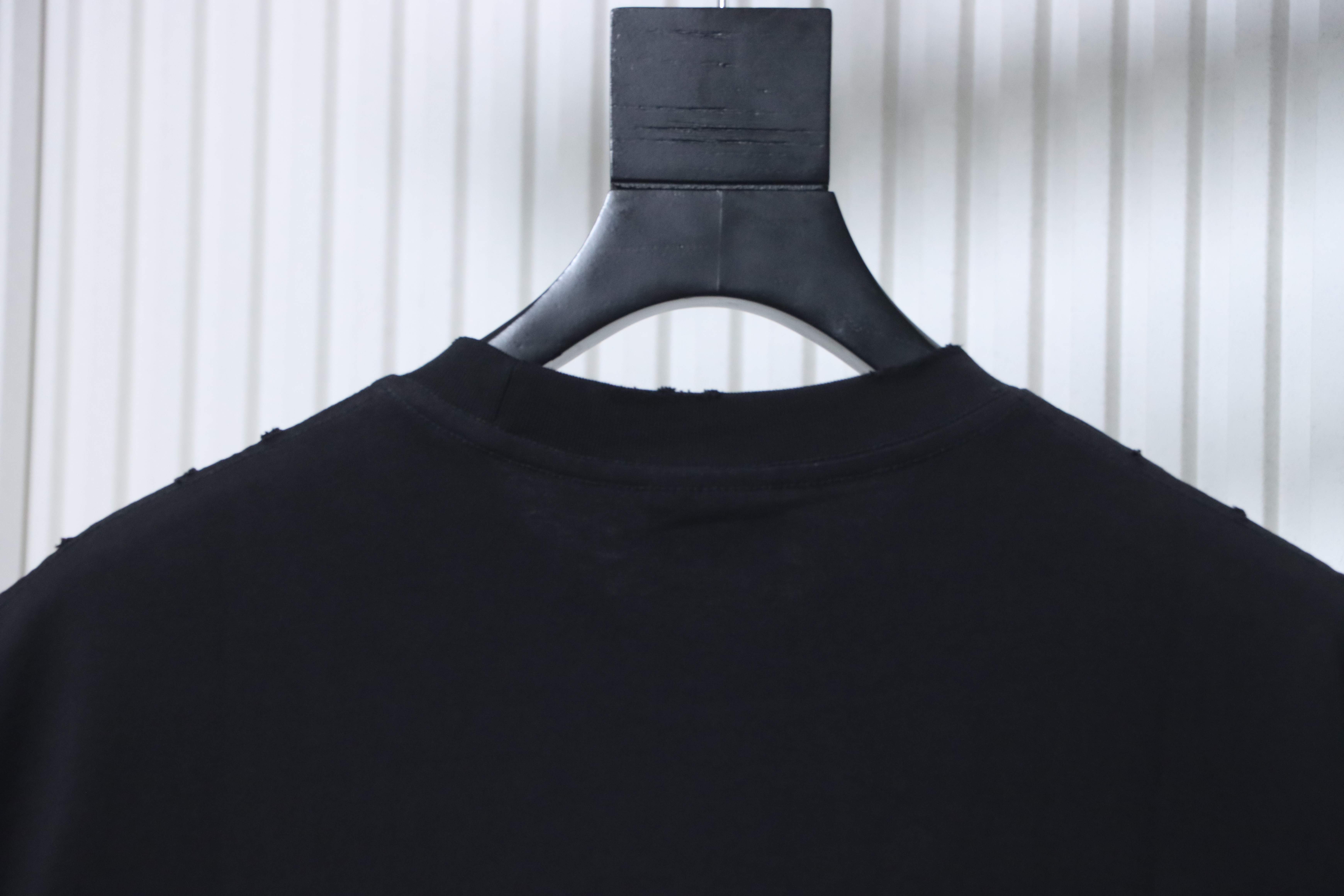 Balenciaga 25SS Letter Embroidery Inkjet Ripped Short Sleeve T-Shirt Style 2