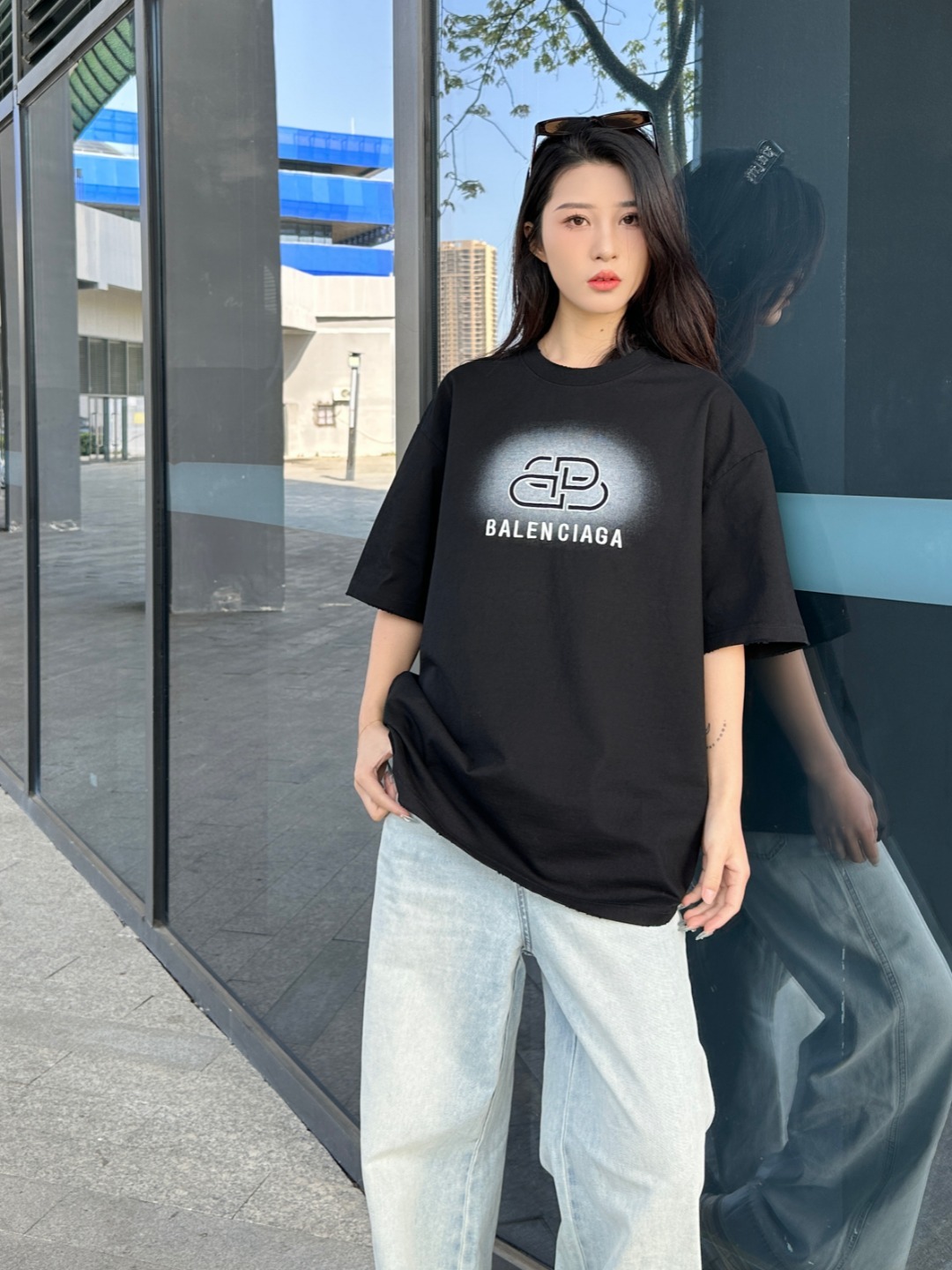 Balenciaga 25SS Letter Embroidery Inkjet Ripped Short Sleeve T-Shirt Style 2