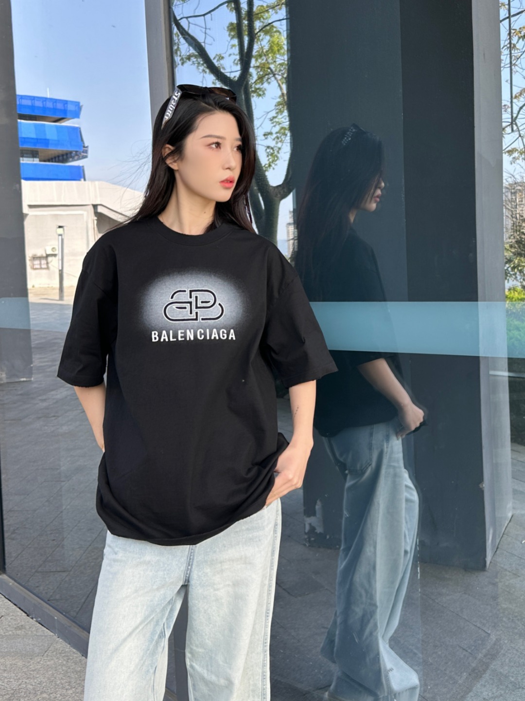 Balenciaga 25SS Letter Embroidery Inkjet Ripped Short Sleeve T-Shirt Style 2