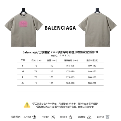 Balenciaga 25SS Letter Embroidery Inkjet Ripped Short Sleeve T-Shirt Style 3 02