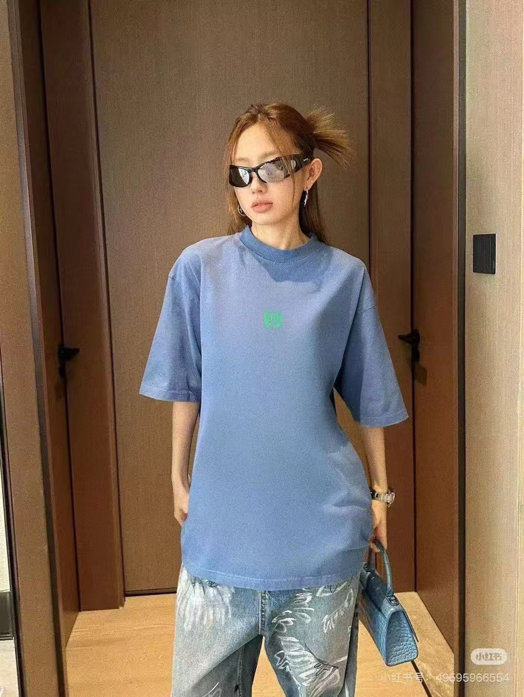 Balenciaga 25SS New Classic Wheat Double B Embroidery Short Sleeve T-Shirt