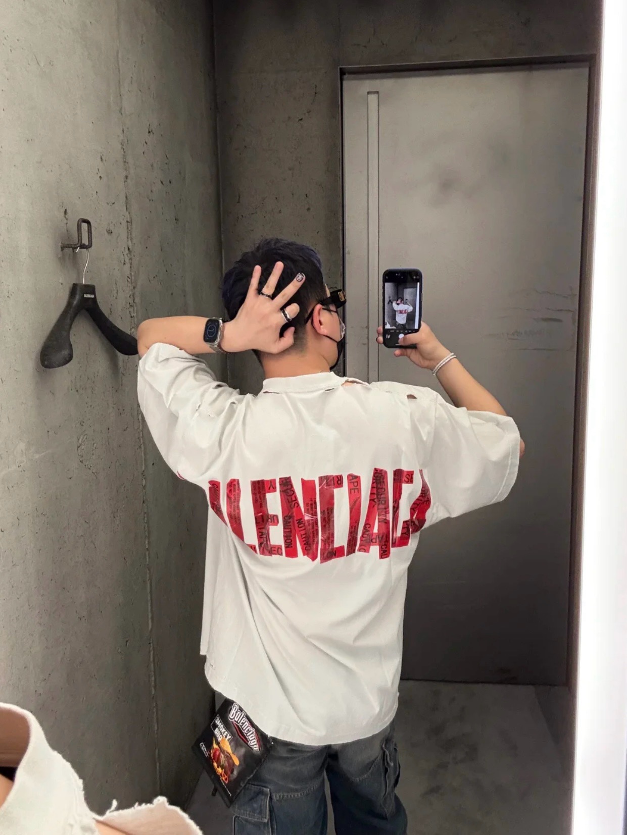 Balenciaga 25SS Red Masking Tape Letter Tape Short Sleeve T-Shirt Style 1