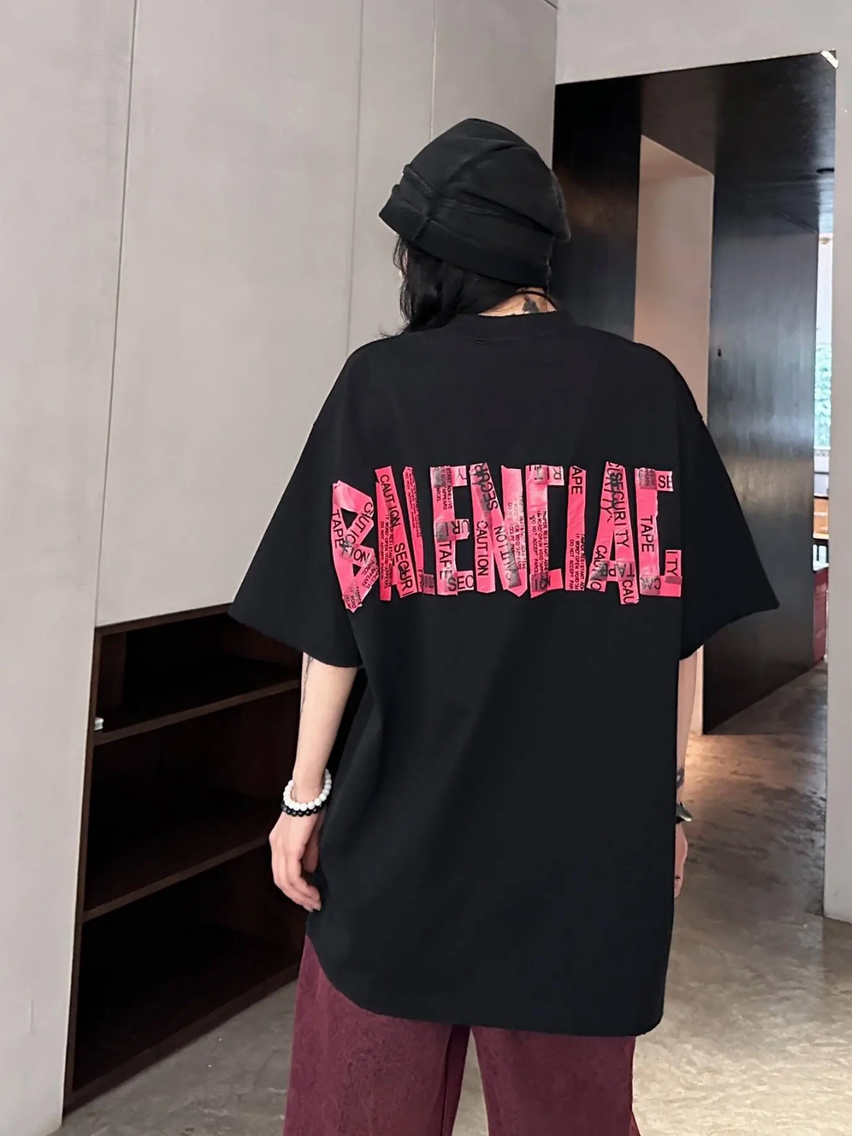 Balenciaga 25SS Red Masking Tape Letter Tape Short Sleeve T-Shirt Style 2