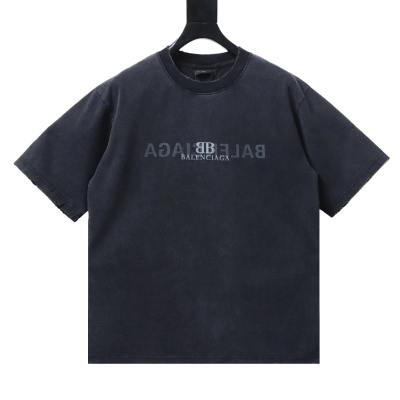 Balenciaga 25SS Reverse Letter Double B Print Washed Ripped Short Sleeve T-Shirt Style 1 01