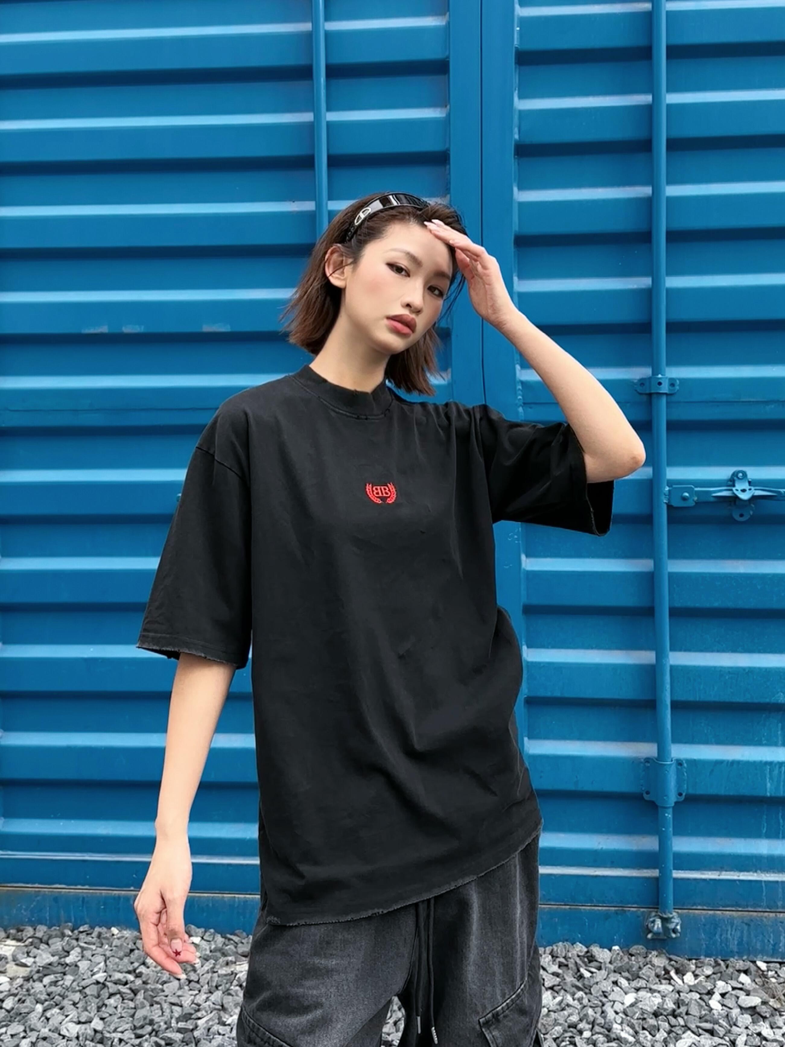 Balenciaga 25SS Small Wheat Embroidery Short Sleeve T-Shirt