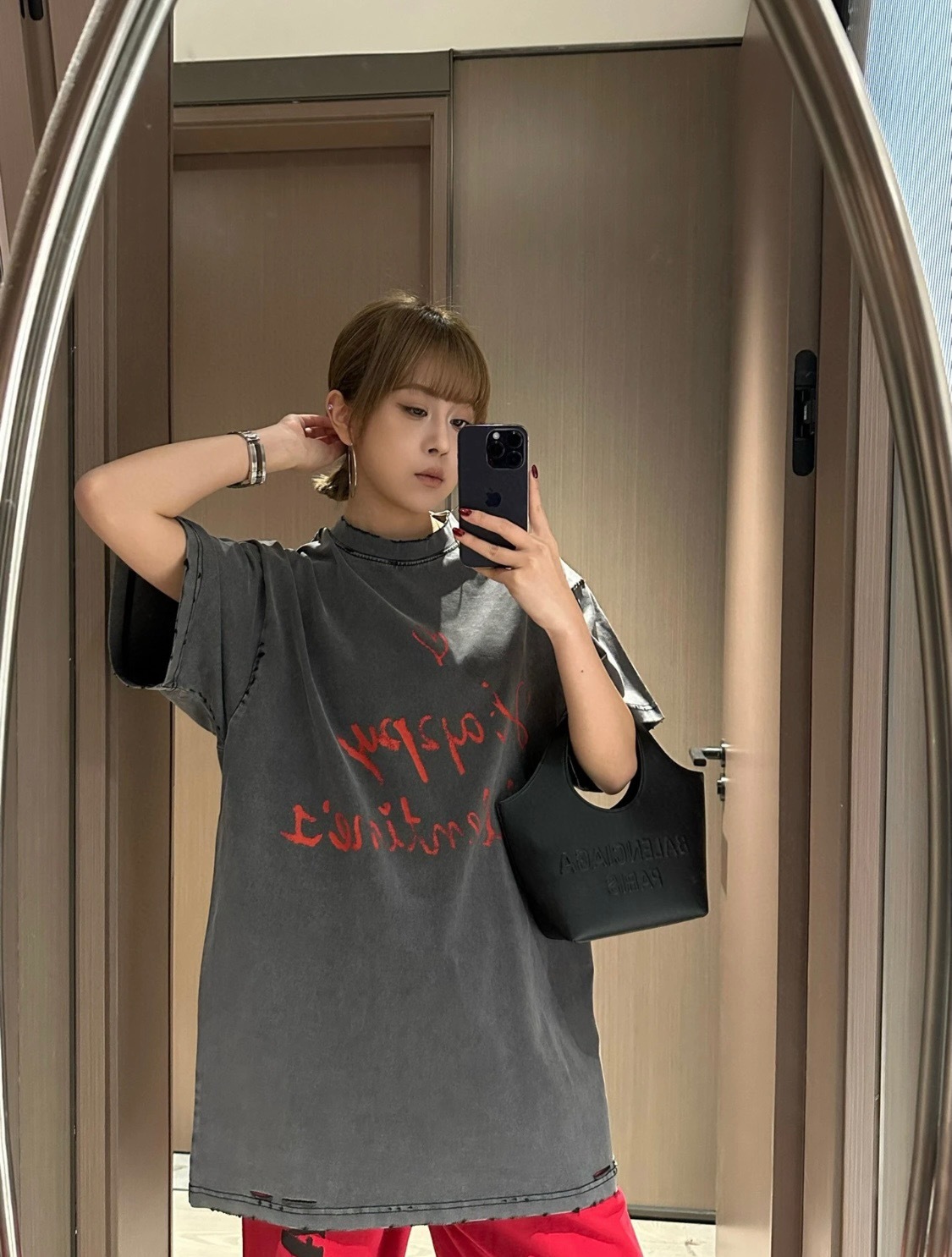 Balenciaga 25SS Valentine Limited Heart Letter Ripped Washed Short Sleeve T-Shirt