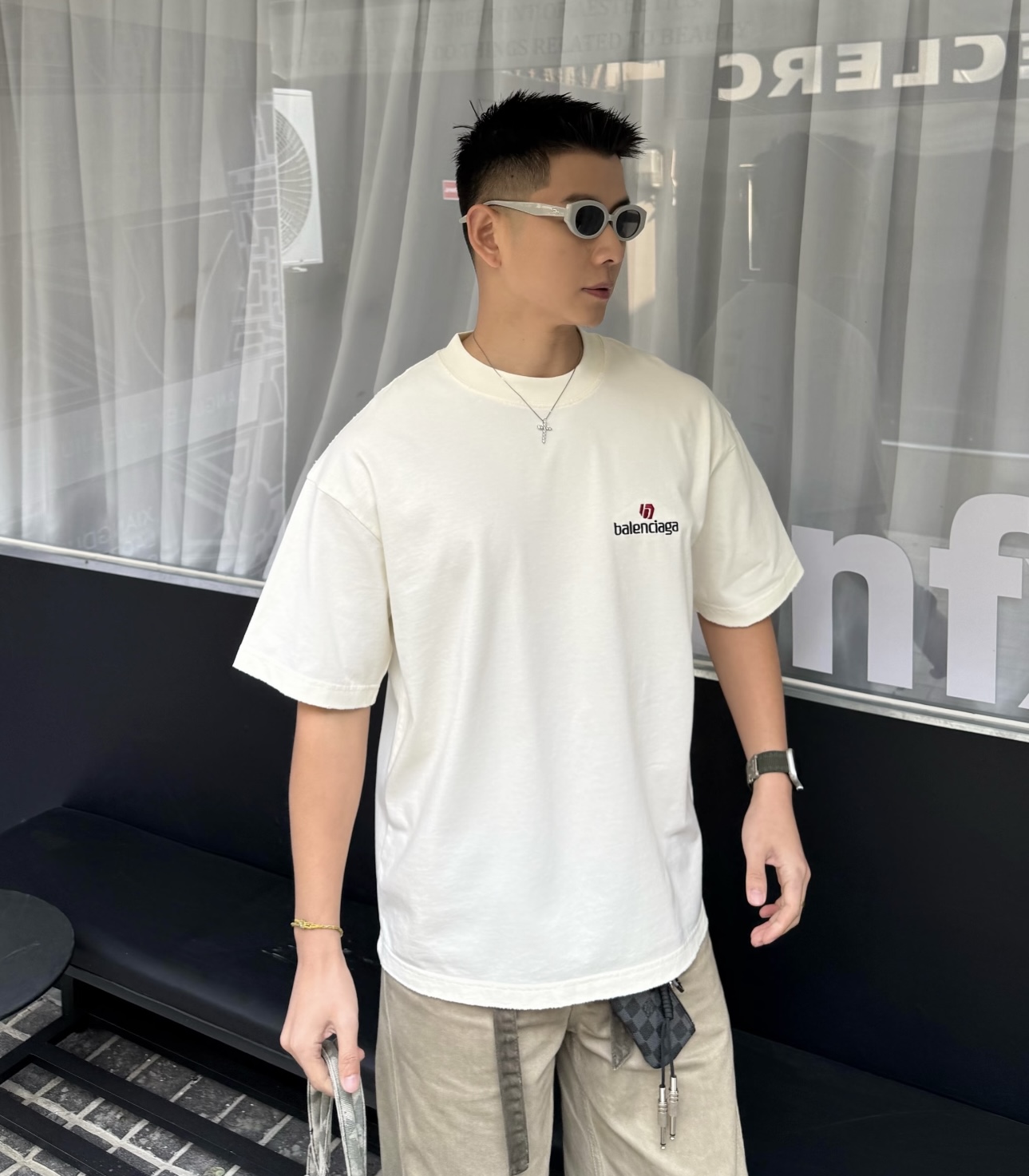 Balenciaga 26SS Back Logo Print Crewneck Short Sleeve T-Shirt Style 1