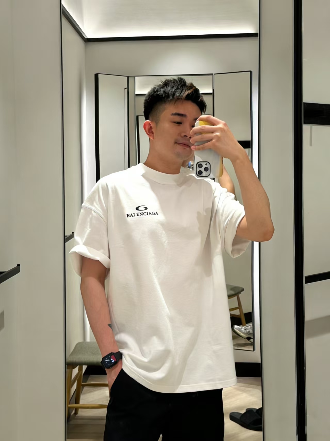 Balenciaga 26SS Back Wheat Embroidery Short Sleeve T-Shirt Style 2