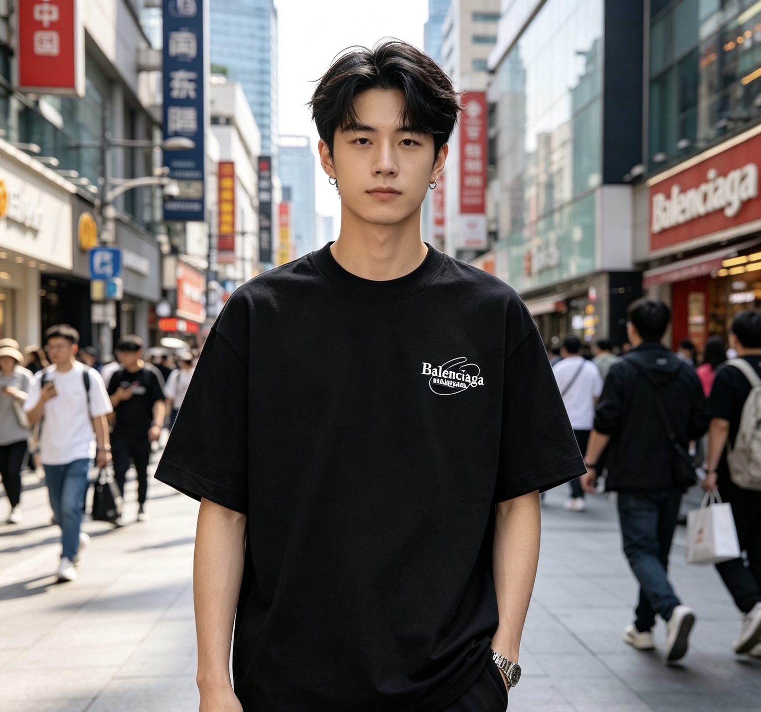 Balenciaga 26SS Destroyed Patch Embroidery Crewneck Short Sleeve T-Shirt Style 1