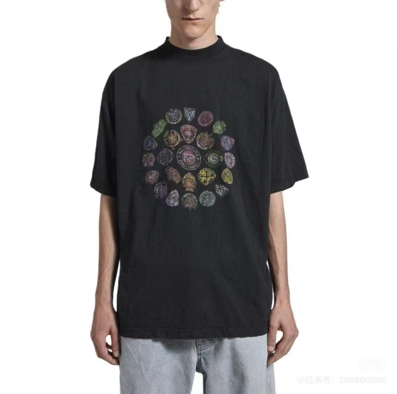 Balenciaga 26SS New Medal Print Logo Short Sleeve T-Shirt Style 2