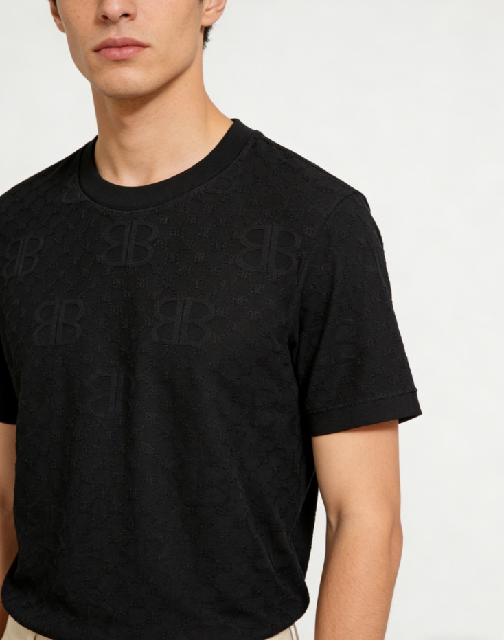 Balenciaga Allover Monogram Jacquard Short Sleeve T-Shirt Style 1