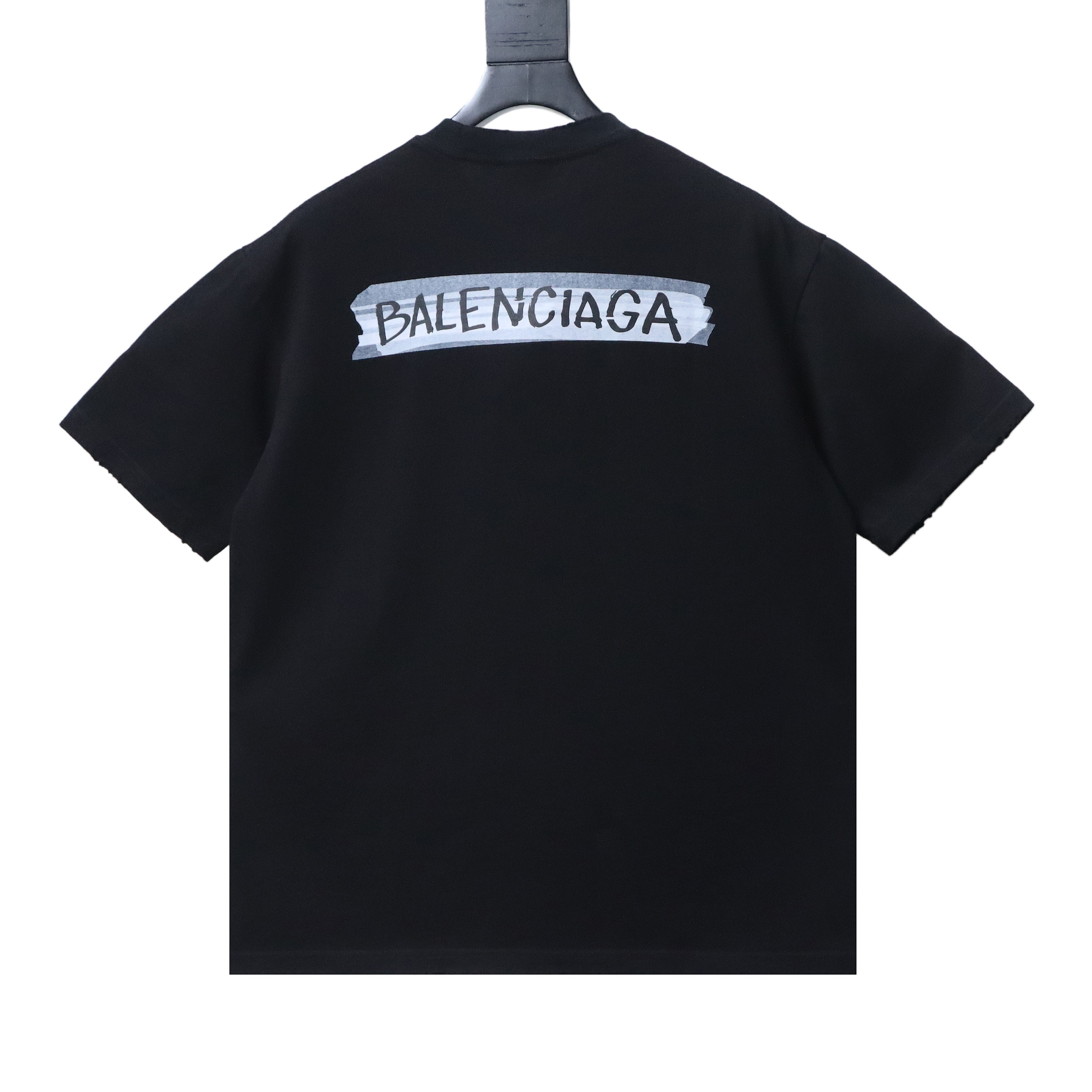 Balenciaga Back Tape Letter Print Washed Ripped Short Sleeve T-Shirt Style 1