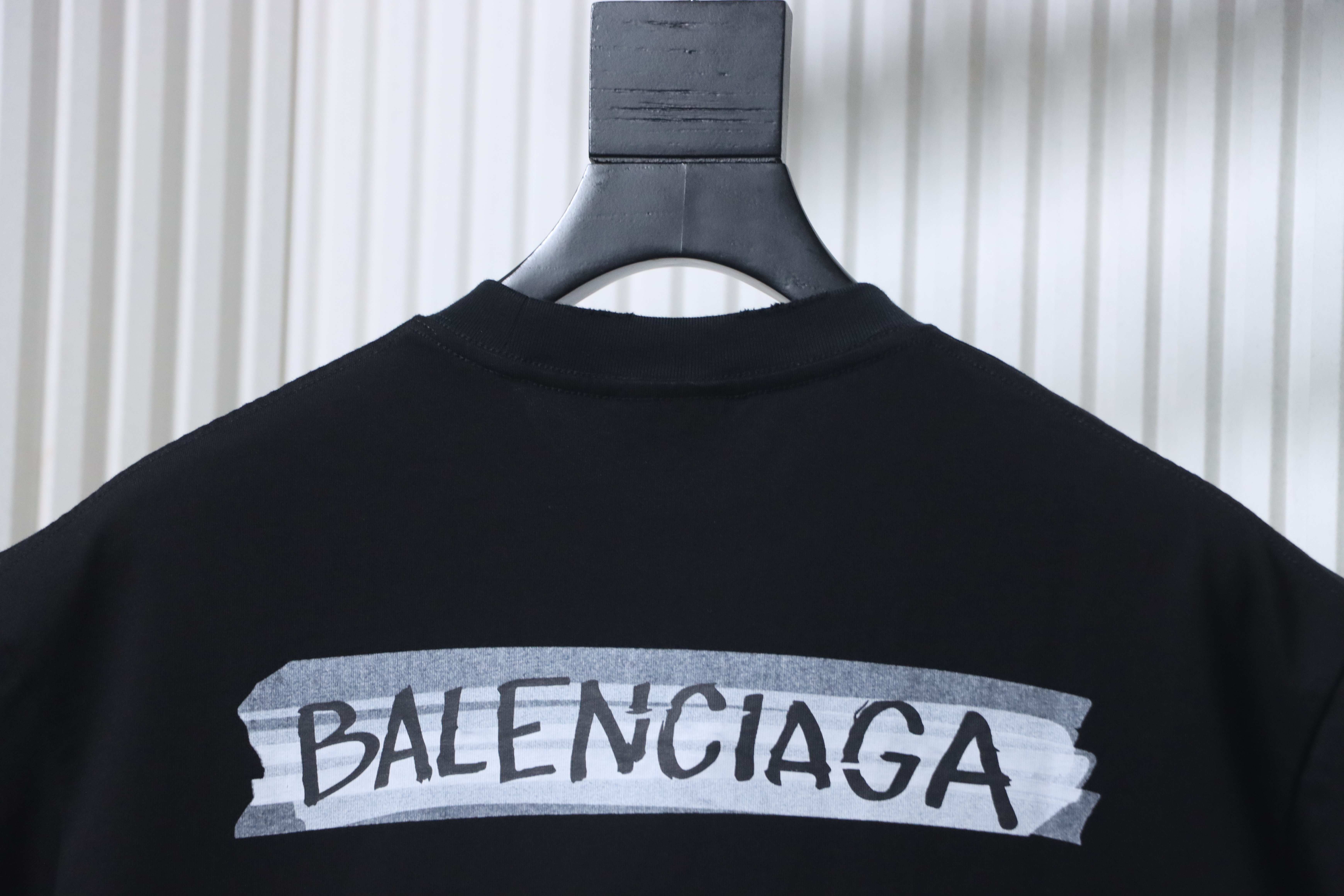 Balenciaga Back Tape Letter Print Washed Ripped Short Sleeve T-Shirt Style 1