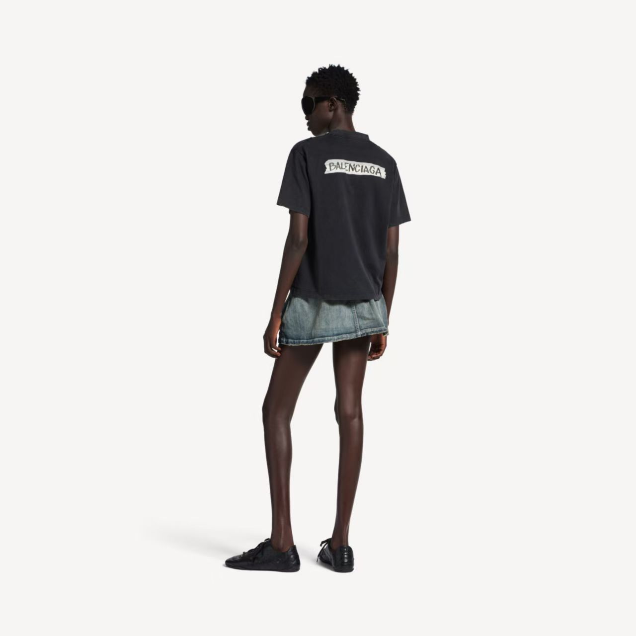 Balenciaga Back Tape Letter Print Washed Ripped Short Sleeve T-Shirt Style 1