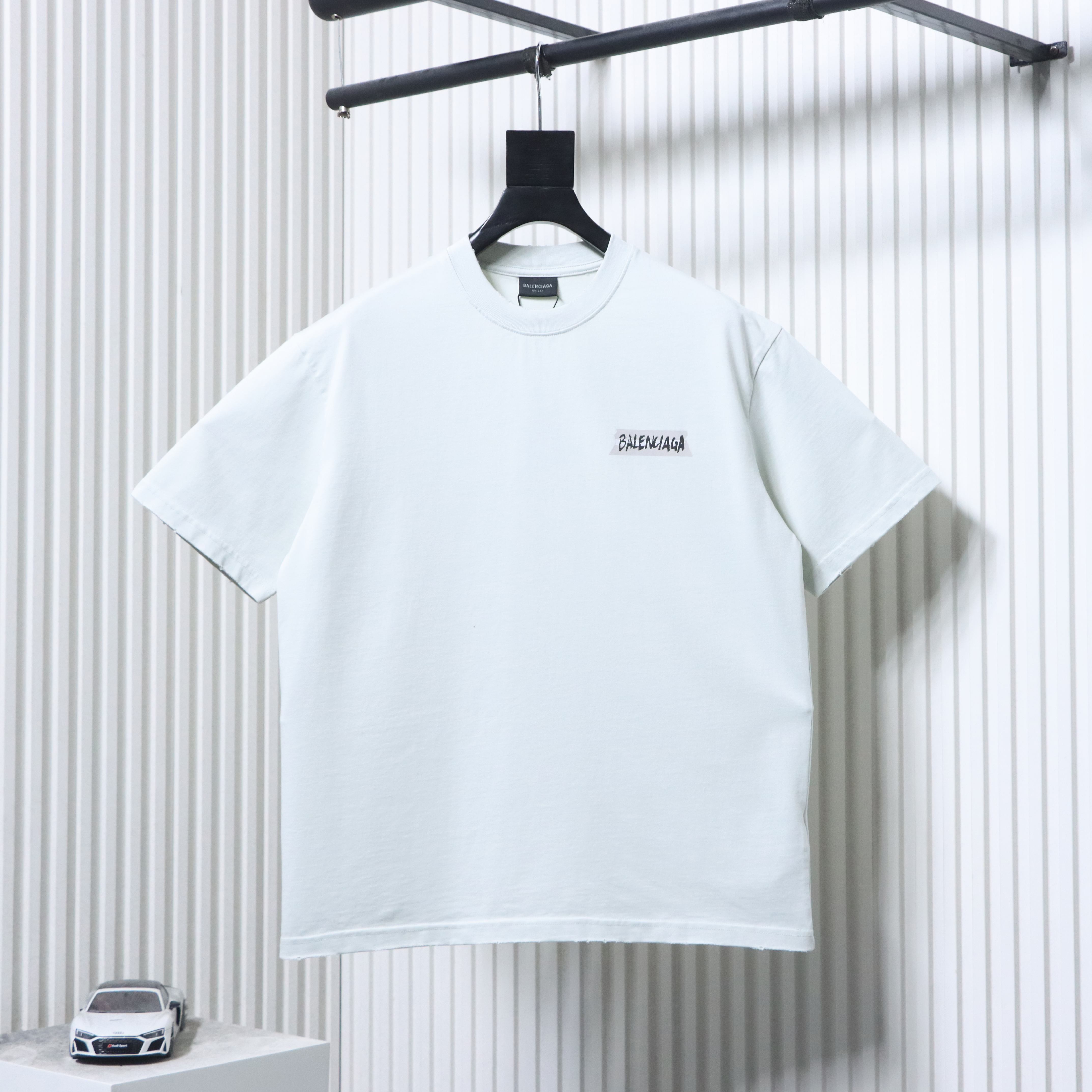 Balenciaga Back Tape Letter Print Washed Ripped Short Sleeve T-Shirt Style 2