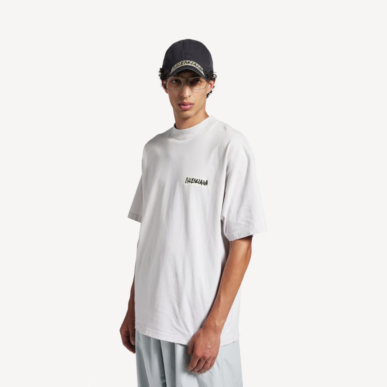 Balenciaga Back Tape Letter Print Washed Ripped Short Sleeve T-Shirt Style 2