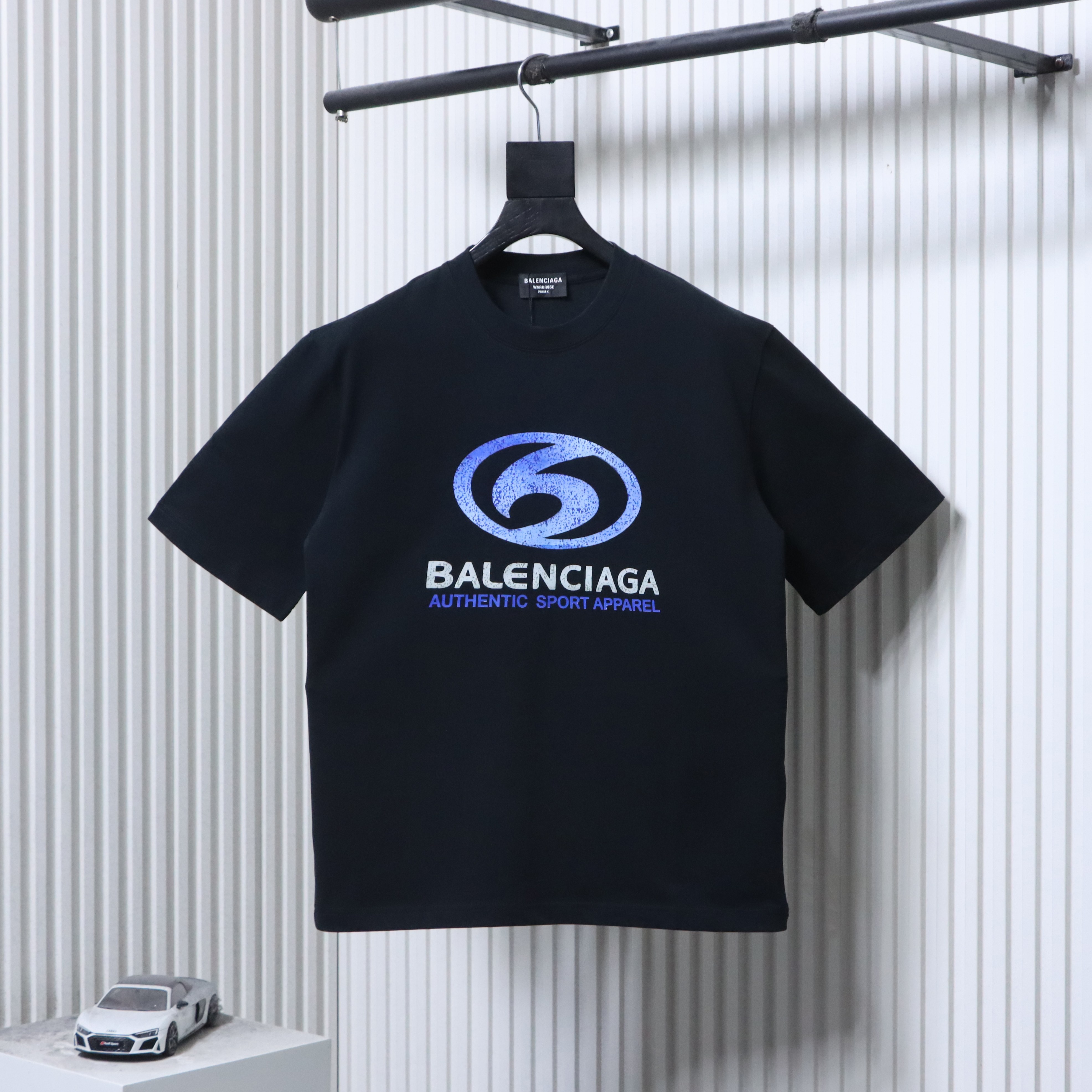 Balenciaga Balenciag Blue Logo Print Short Sleeve T-Shirt Style 2