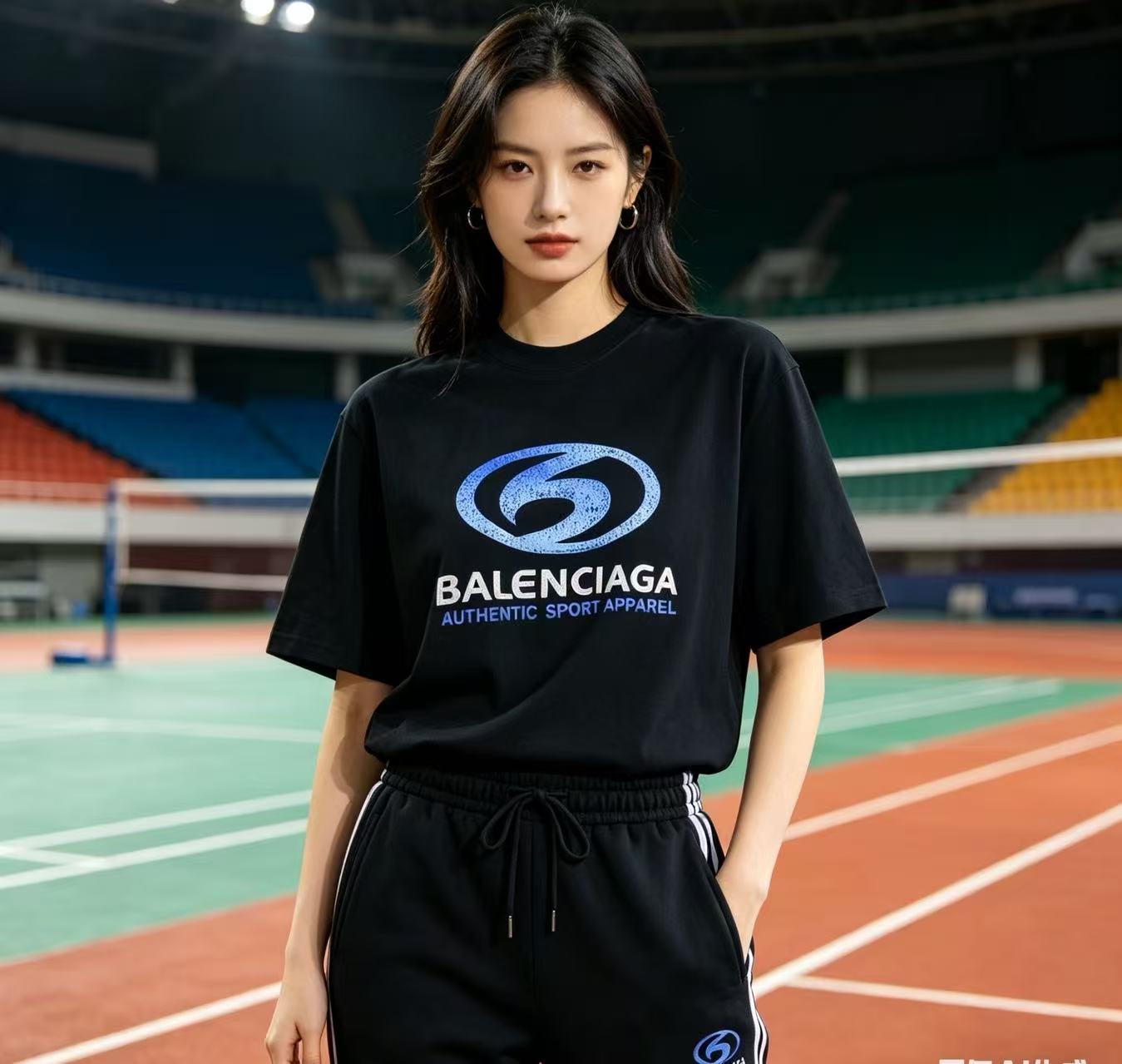 Balenciaga Balenciag Blue Logo Print Short Sleeve T-Shirt Style 2