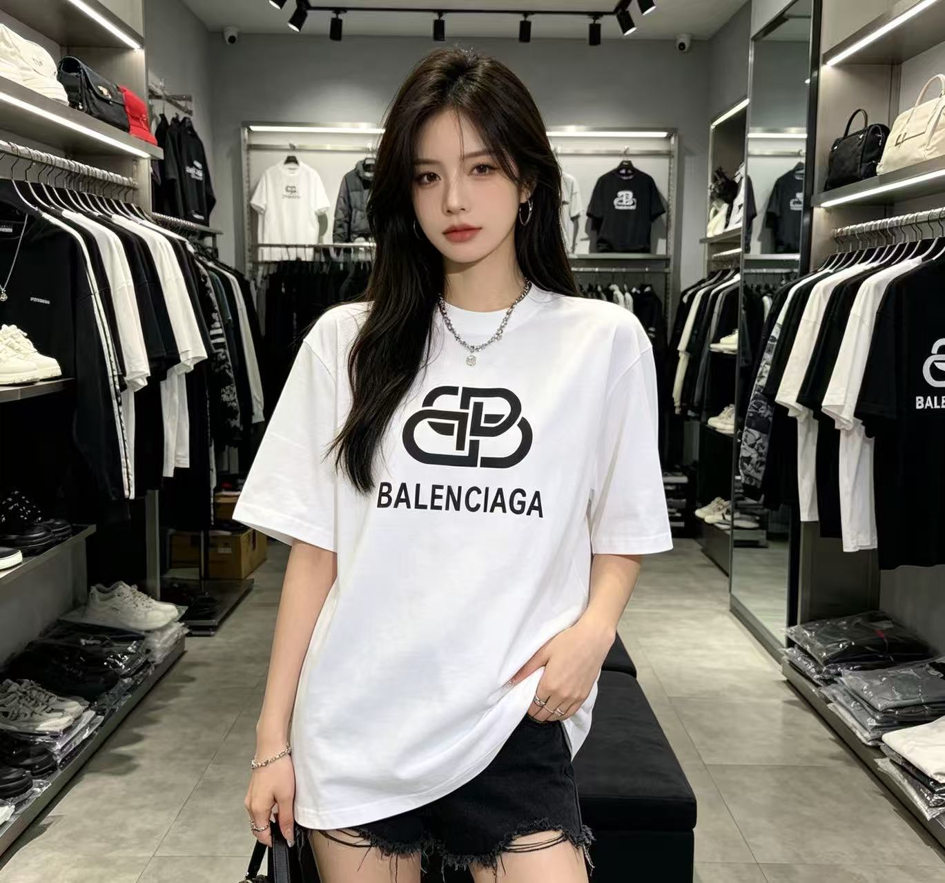Balenciaga Balenciag Double B Letter Print Short Sleeve T-Shirt Style 1