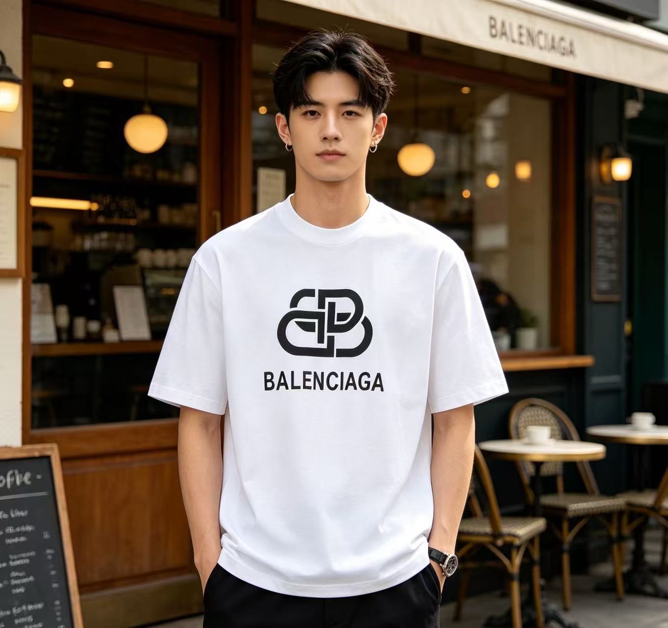 Balenciaga Balenciag Double B Letter Print Short Sleeve T-Shirt Style 1
