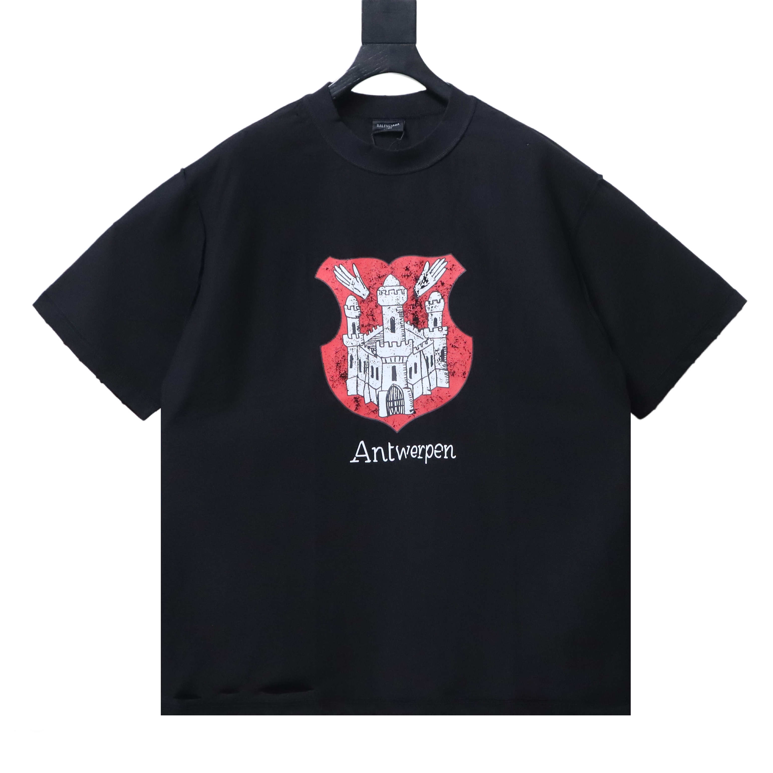 Balenciaga Balenciga Castle Print Ripped Short Sleeve T-Shirt