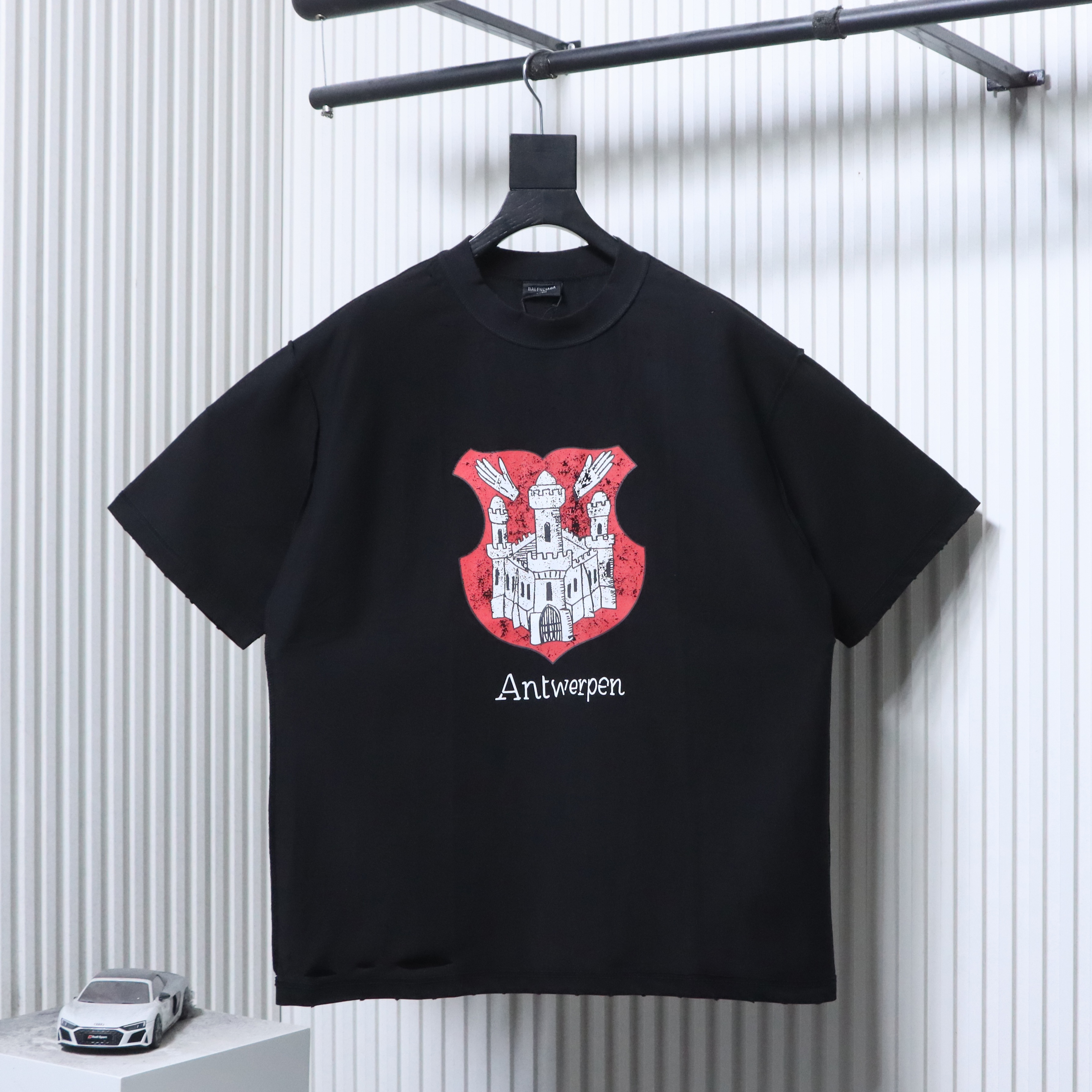 Balenciaga Balenciga Castle Print Ripped Short Sleeve T-Shirt