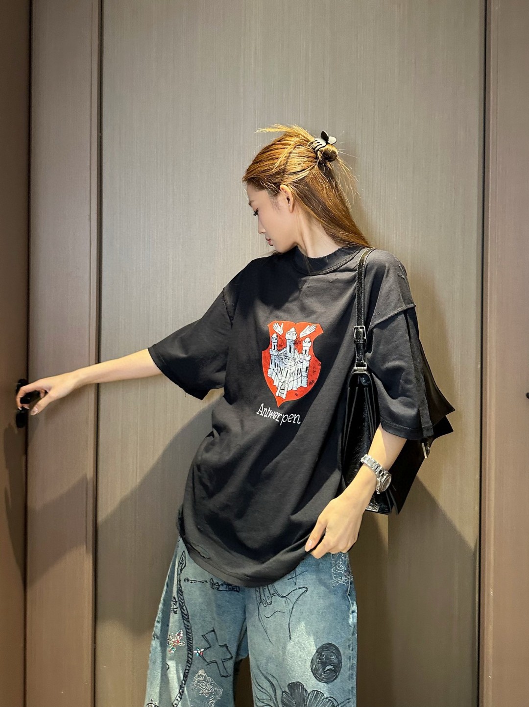 Balenciaga Balenciga Castle Print Ripped Short Sleeve T-Shirt