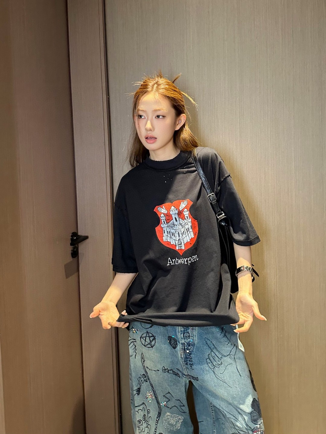Balenciaga Balenciga Castle Print Ripped Short Sleeve T-Shirt