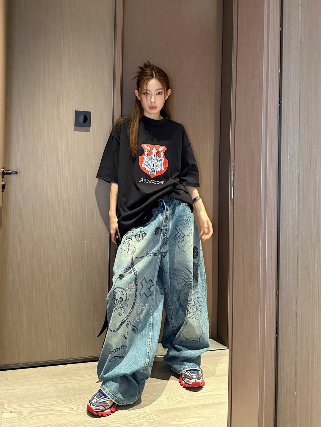 Balenciaga Balenciga Castle Print Ripped Short Sleeve T-Shirt