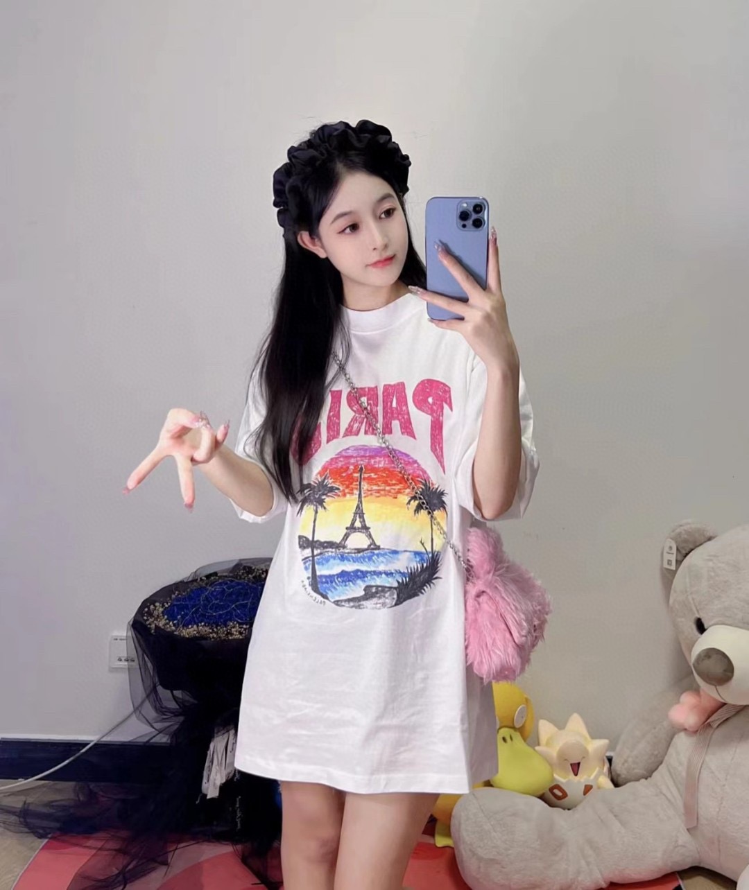 Balenciaga Beach Art Night Scene Tower Print Short Sleeve T-Shirt Style 2