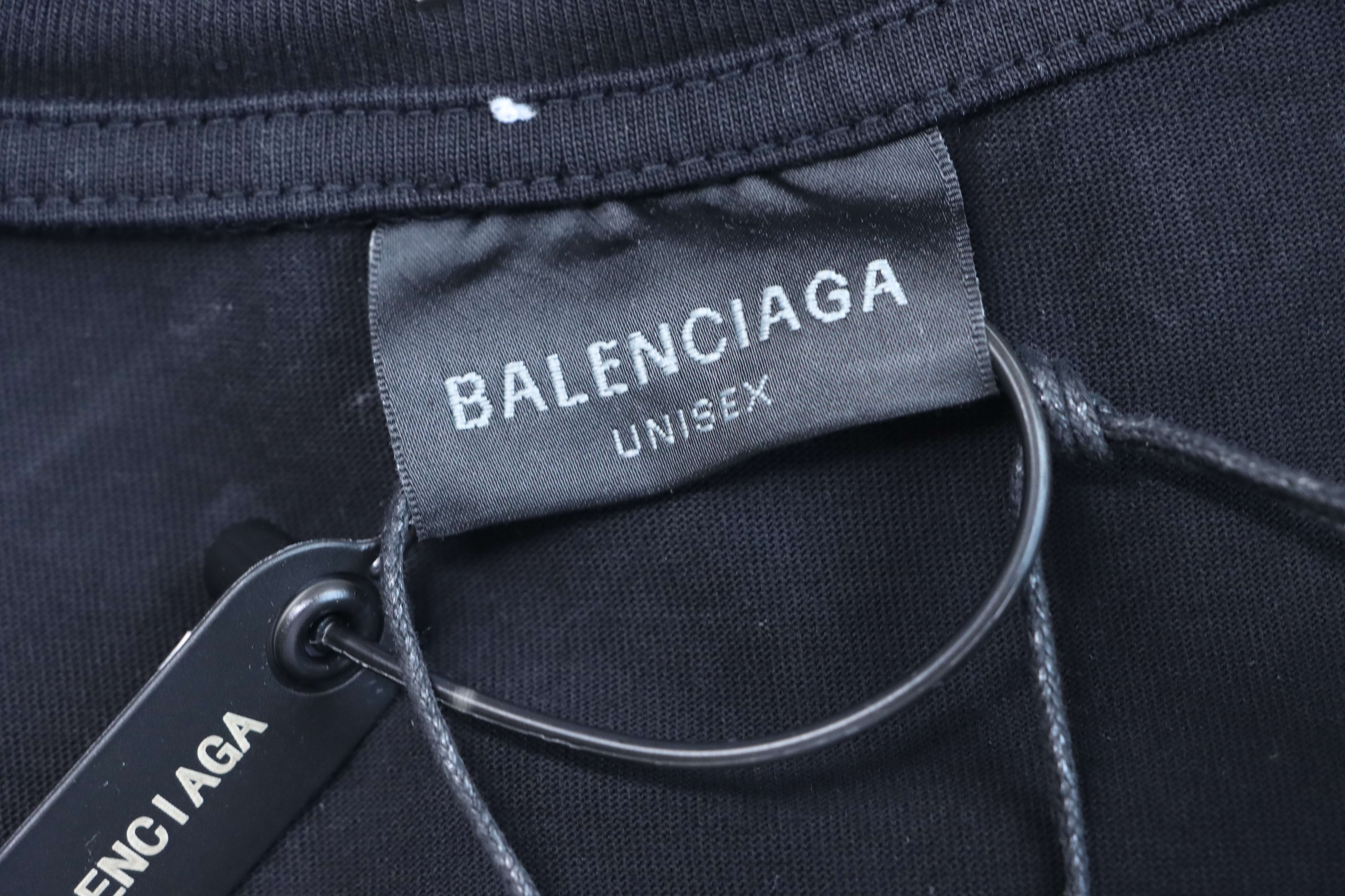 Balenciaga BLCG 26SS Collar Engraved Logo Ring Pull-Ring Piercing Short Sleeve T-Shirt