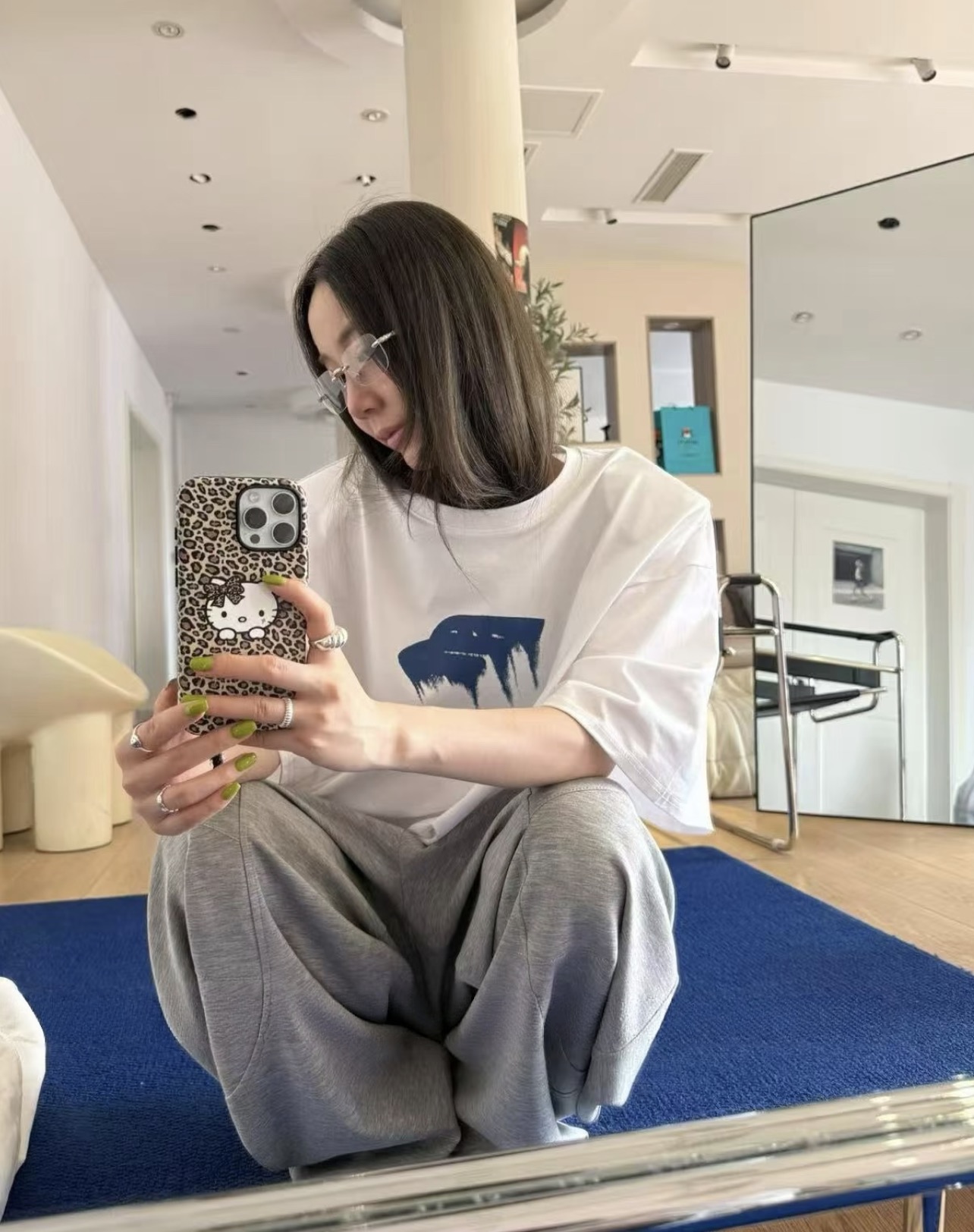 Balenciaga Blue Graffiti Logo Loose Fit Short Sleeve T-Shirt