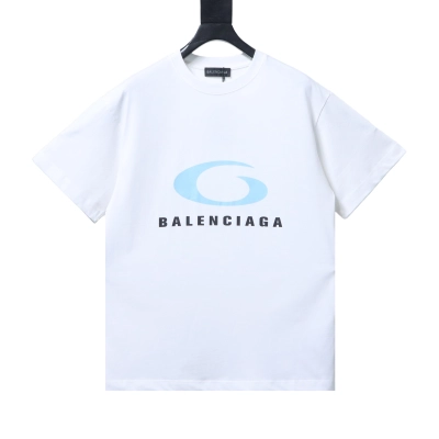 Balenciaga Blue Ring Print Letter Short Sleeve T-Shirt Style 1 01