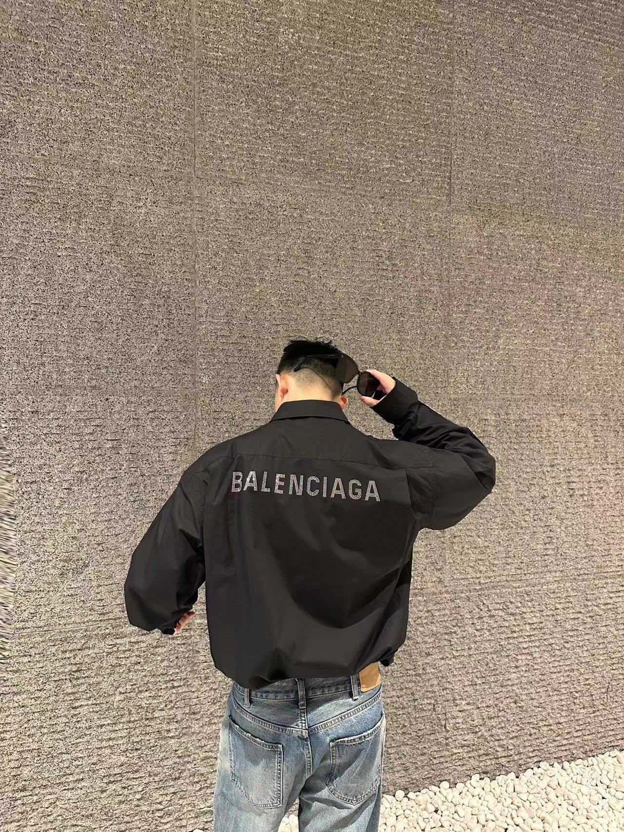 Balenciaga Classic Back Rhinestone Letter Logo Long Sleeve Shirt Style 1