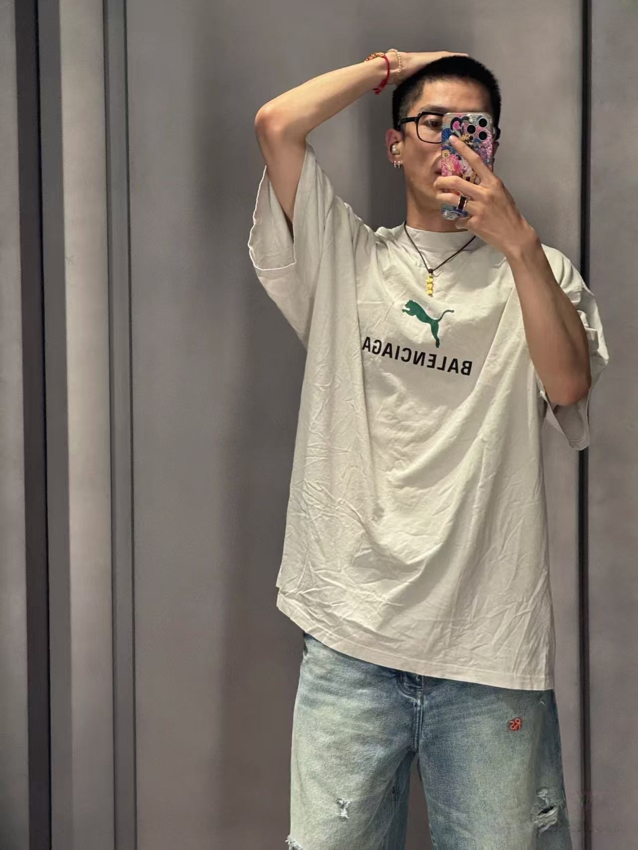 Balenciaga Collaboration Puma Print Short Sleeve T-Shirt Style 2