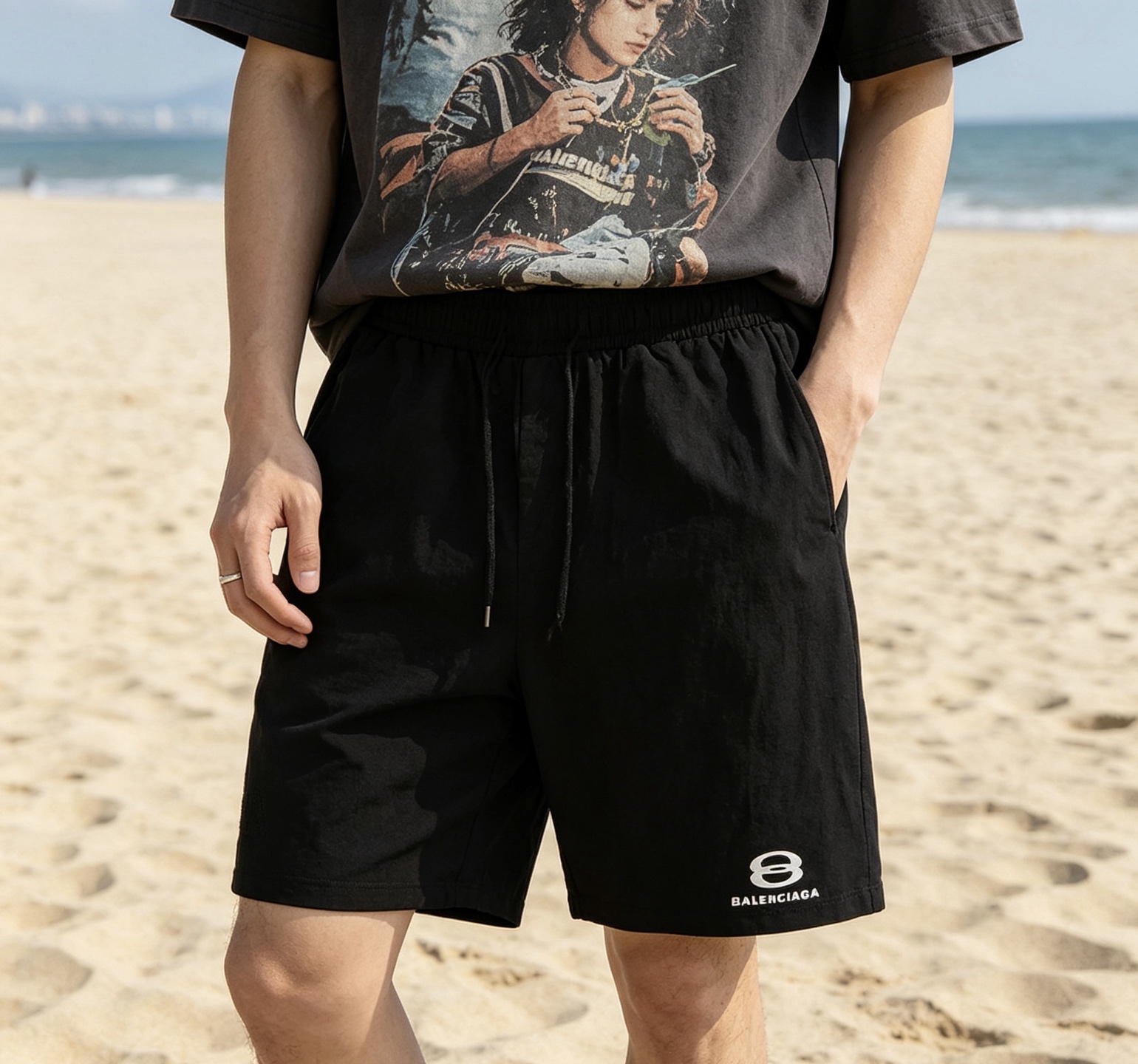 Balenciaga Double Ring Letter Small Logo Embroidery Shorts