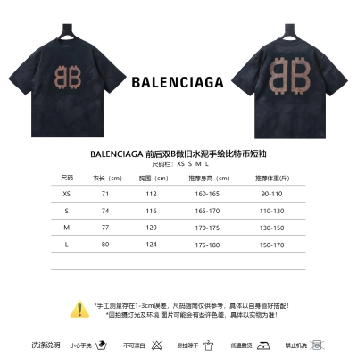 Balenciaga Front and Back Double B Distressed Cement Hand-Drawn Bitcoin Short Sleeve T-Shirt Style 1 02