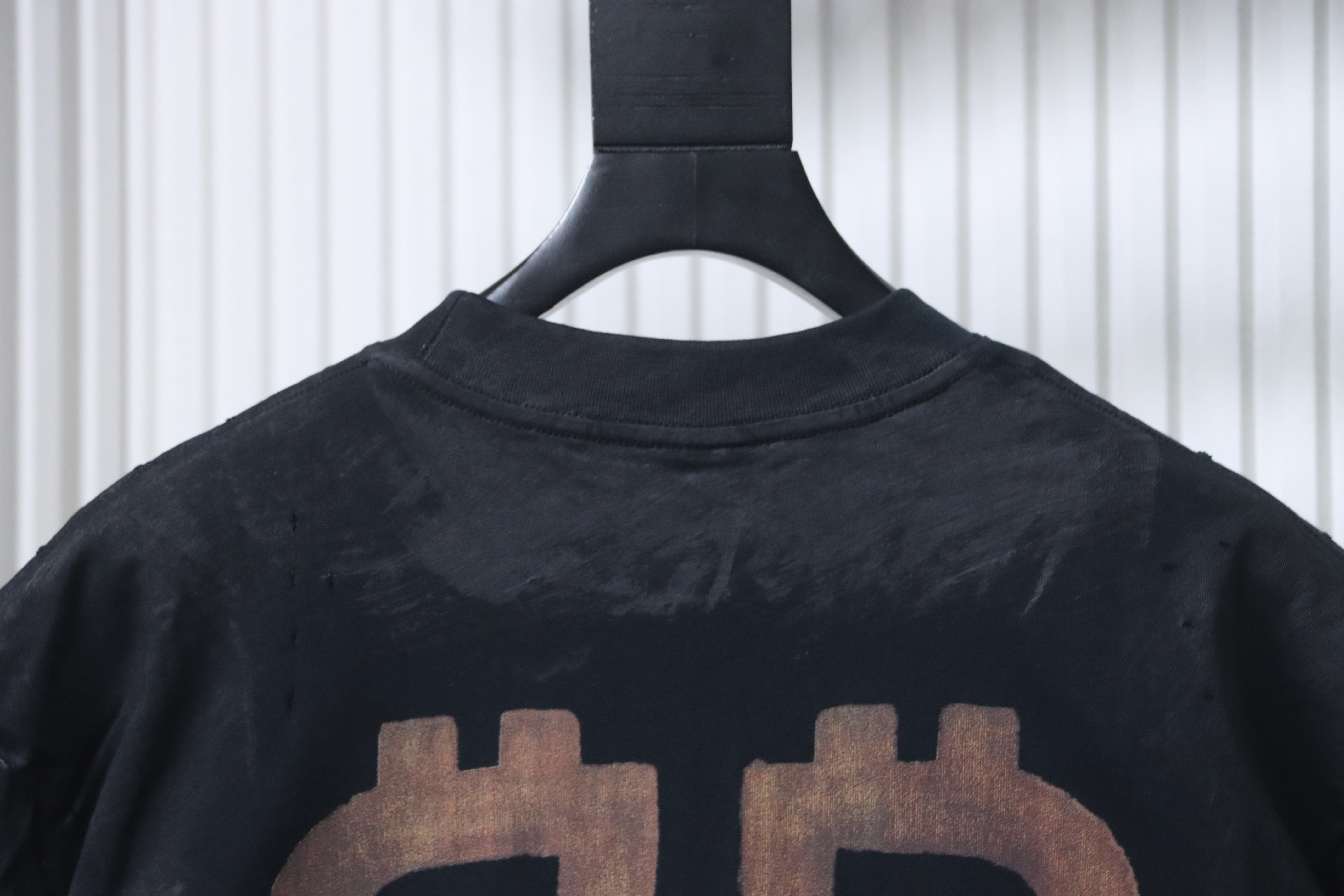 Balenciaga Front and Back Double B Distressed Cement Hand-Drawn Bitcoin Short Sleeve T-Shirt Style 1