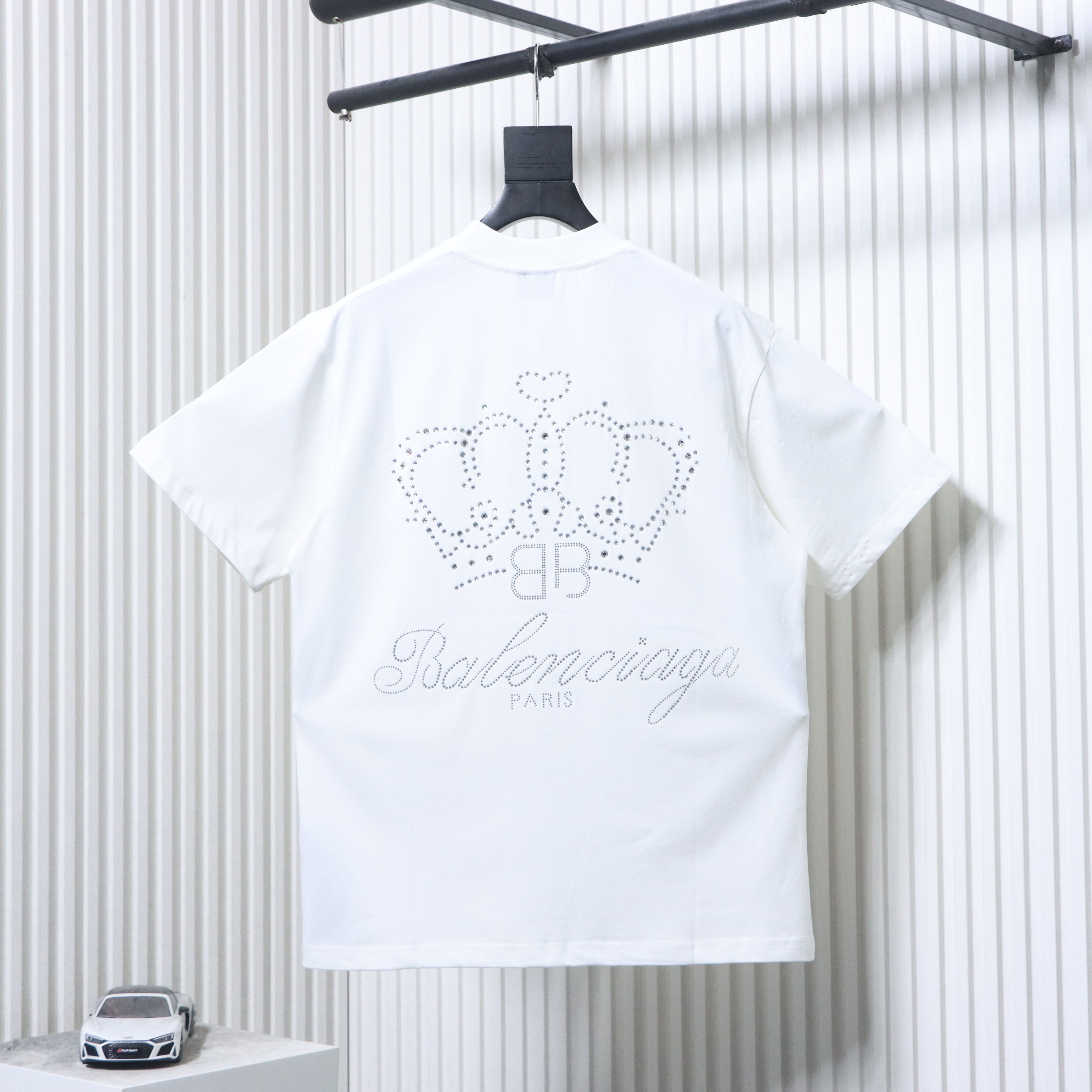 Balenciaga Heavy Craft BB Crown Rhinestone Short Sleeve T-Shirt Style 2