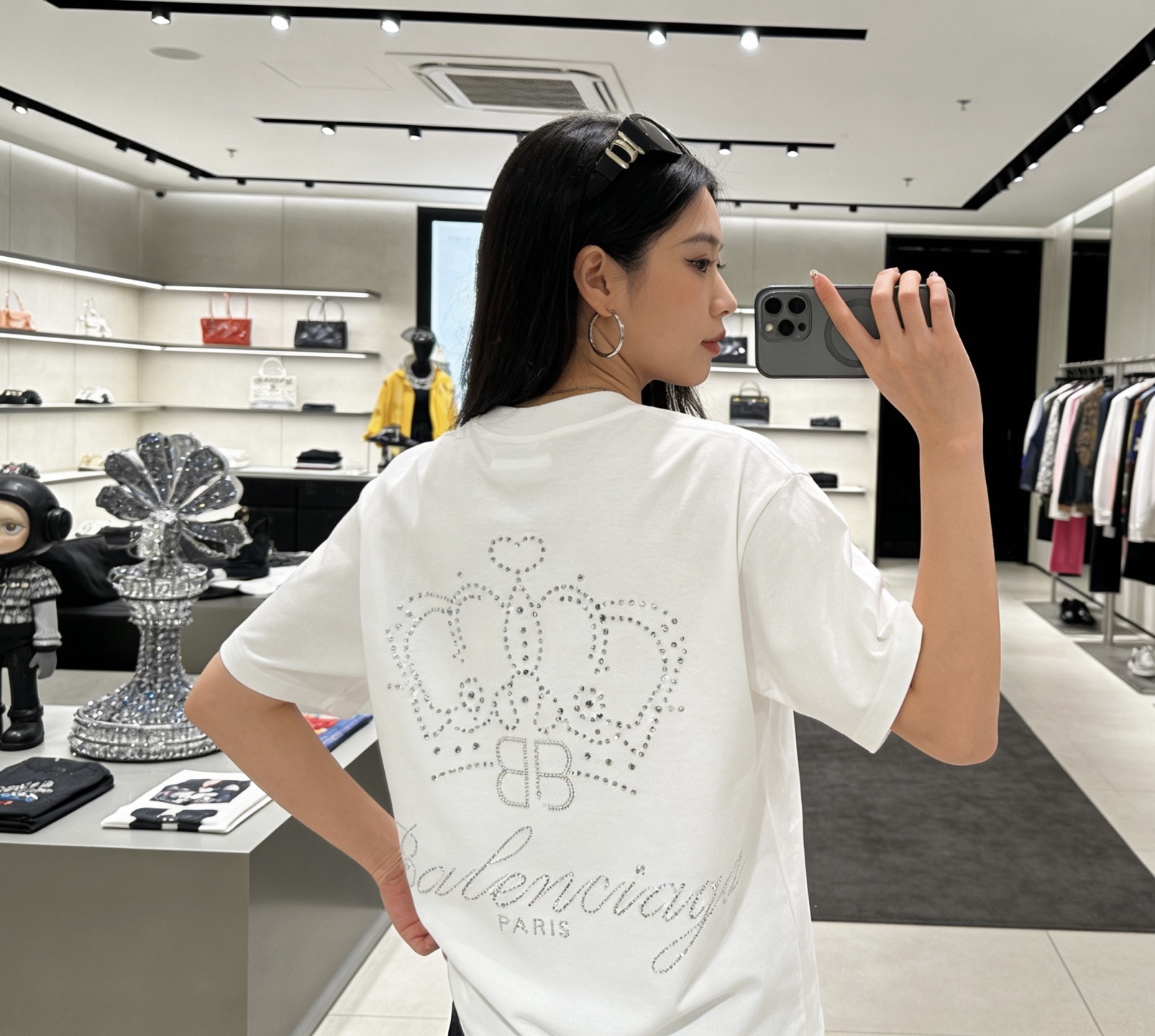 Balenciaga Heavy Craft BB Crown Rhinestone Short Sleeve T-Shirt Style 2