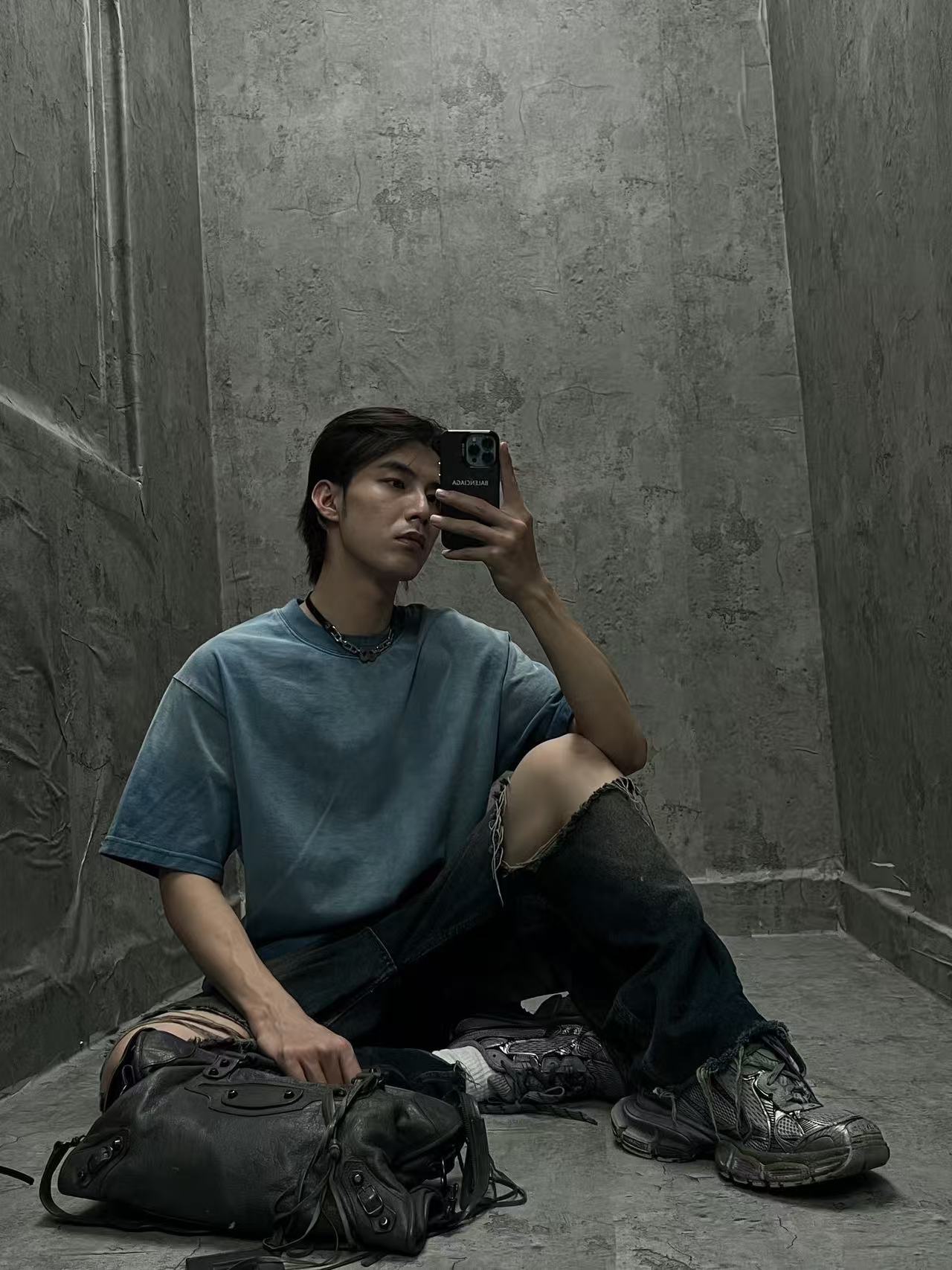 Balenciaga Heavy Craft Washed Distressed Short Sleeve T-Shirt