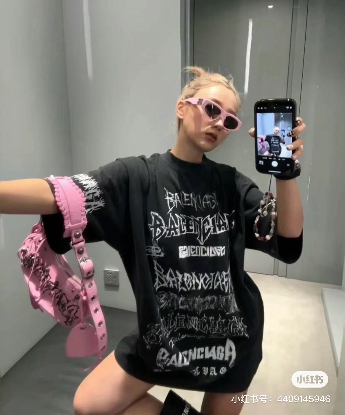 Balenciaga Letter Allover Direct Print Breathable Graffiti Short Sleeve T-Shirt Style 2