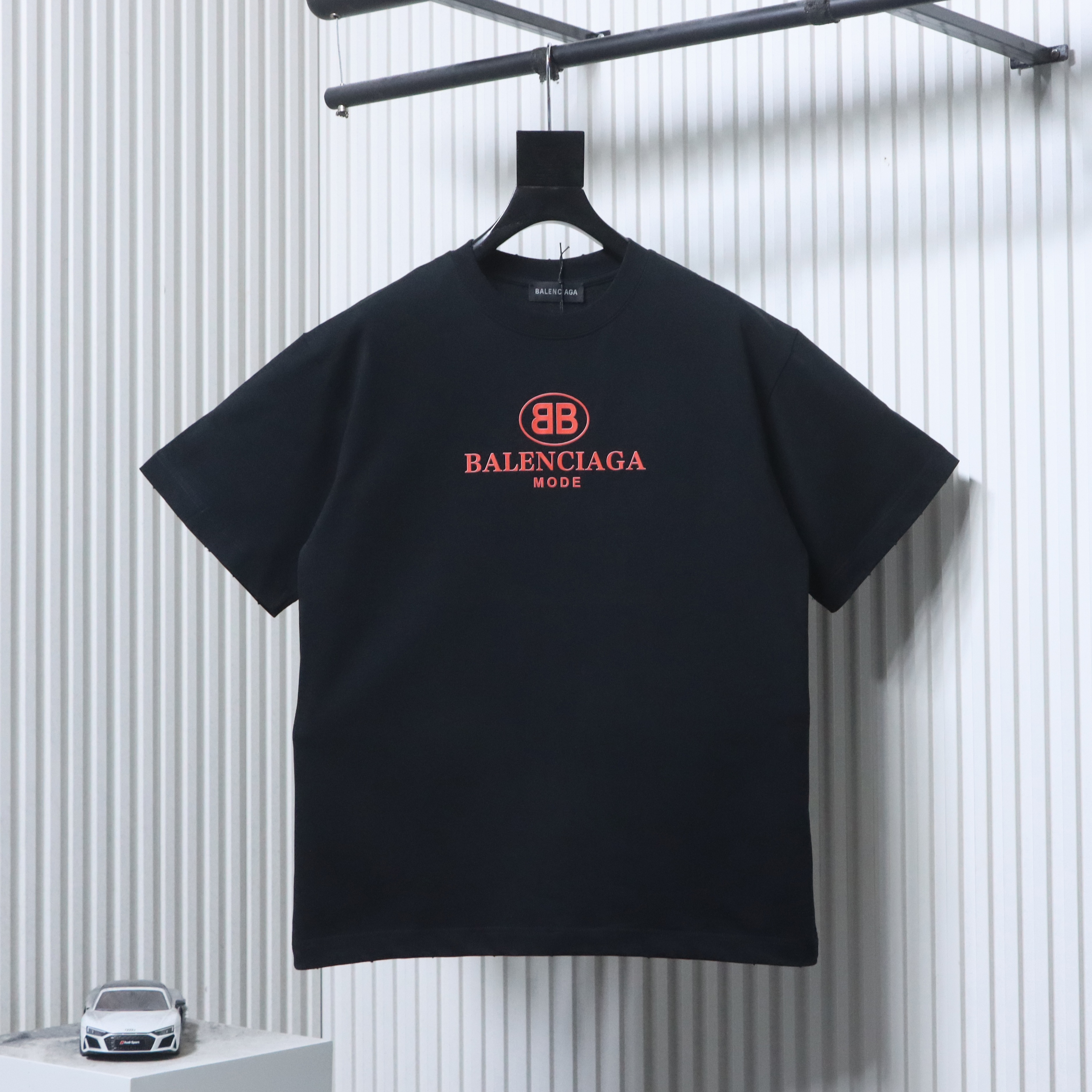 Balenciaga Red Letter Logo Print Short Sleeve T-Shirt