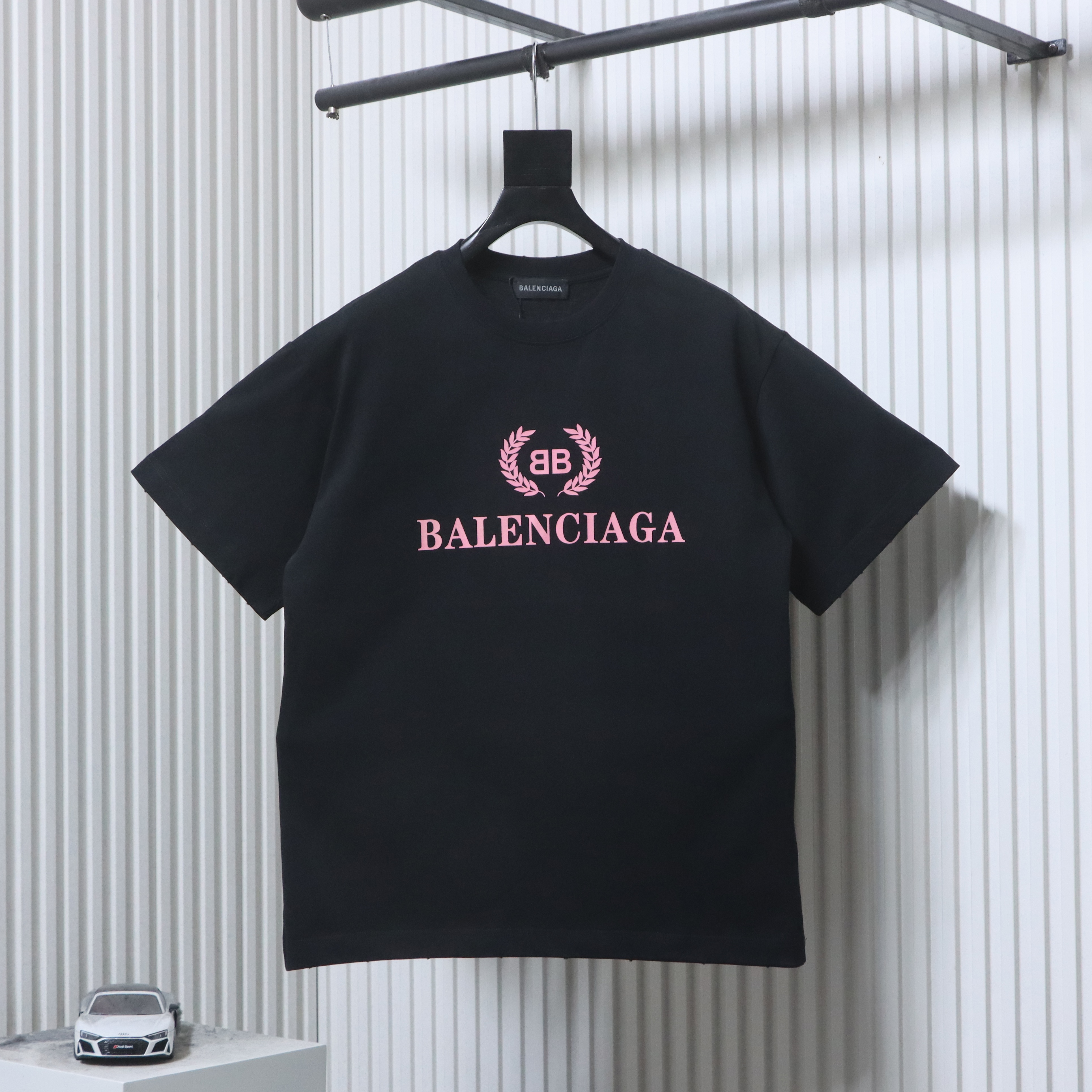 Balenciaga Wheat Pink Letter Print Short Sleeve T-Shirt